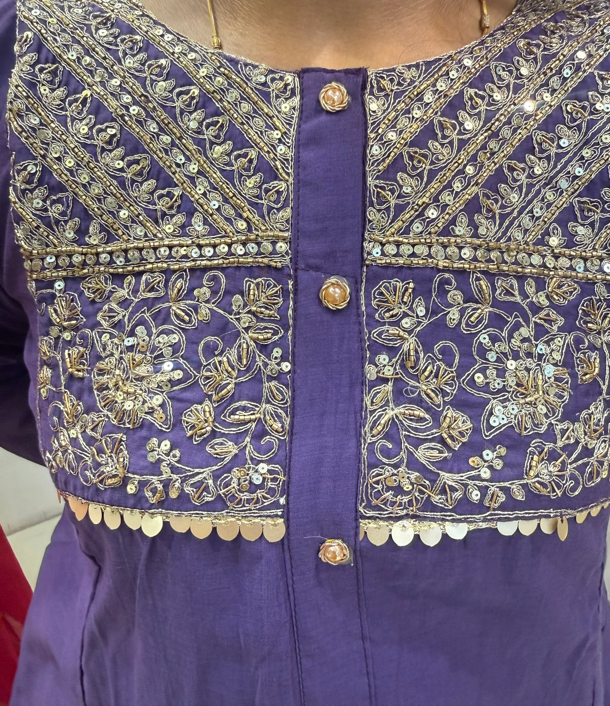 Purple Mul Chanderi Silk Embroidered Kurti With Plazoo Pant -HSC1298