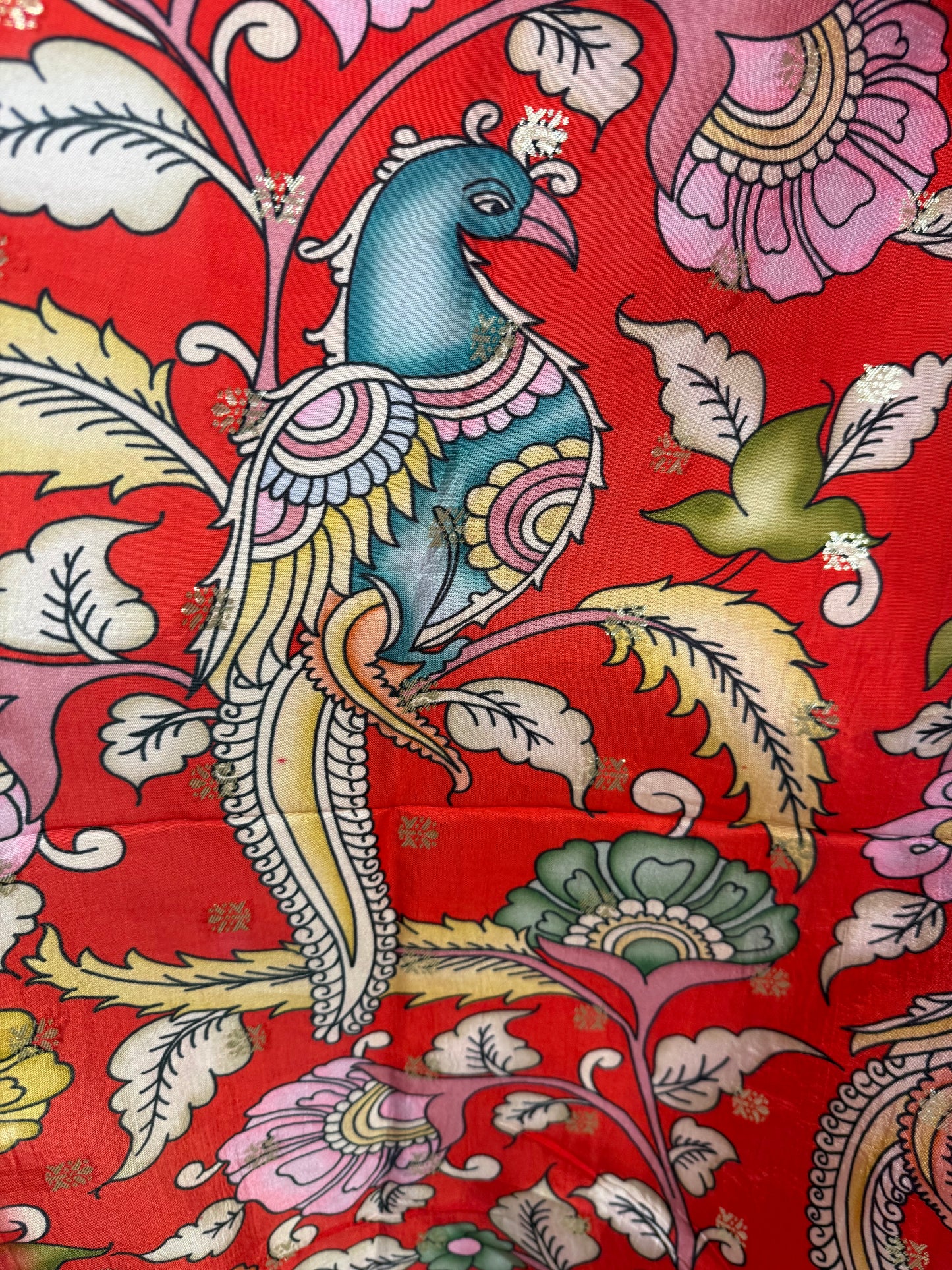 Red Dola Silk Printed Kalamkari Dupatta
