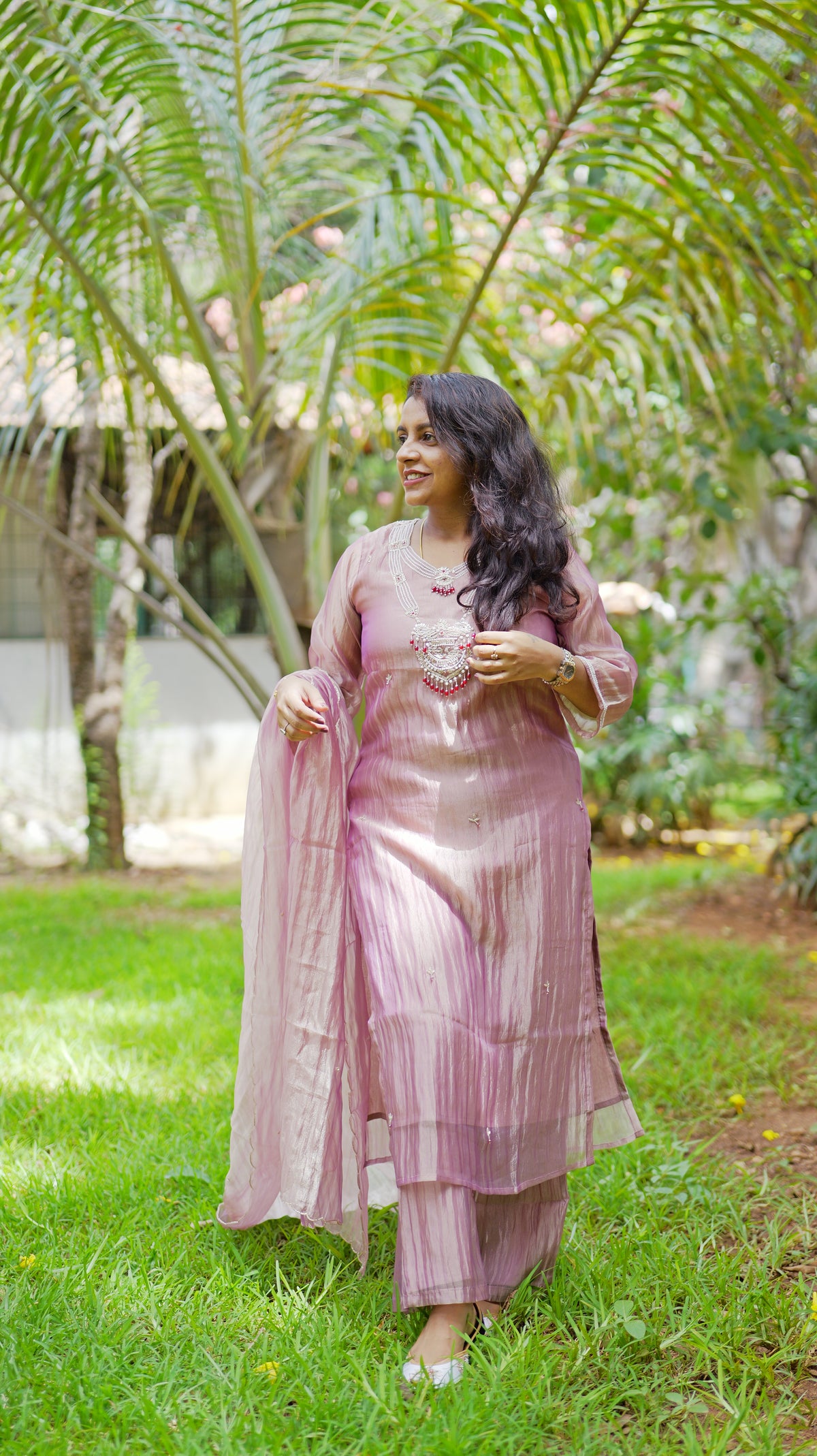 Jewel Pure Crush Tissue (Salsa Fabric) Kurti With Pant and Scallop Cutwork Dupatta -HSC1211