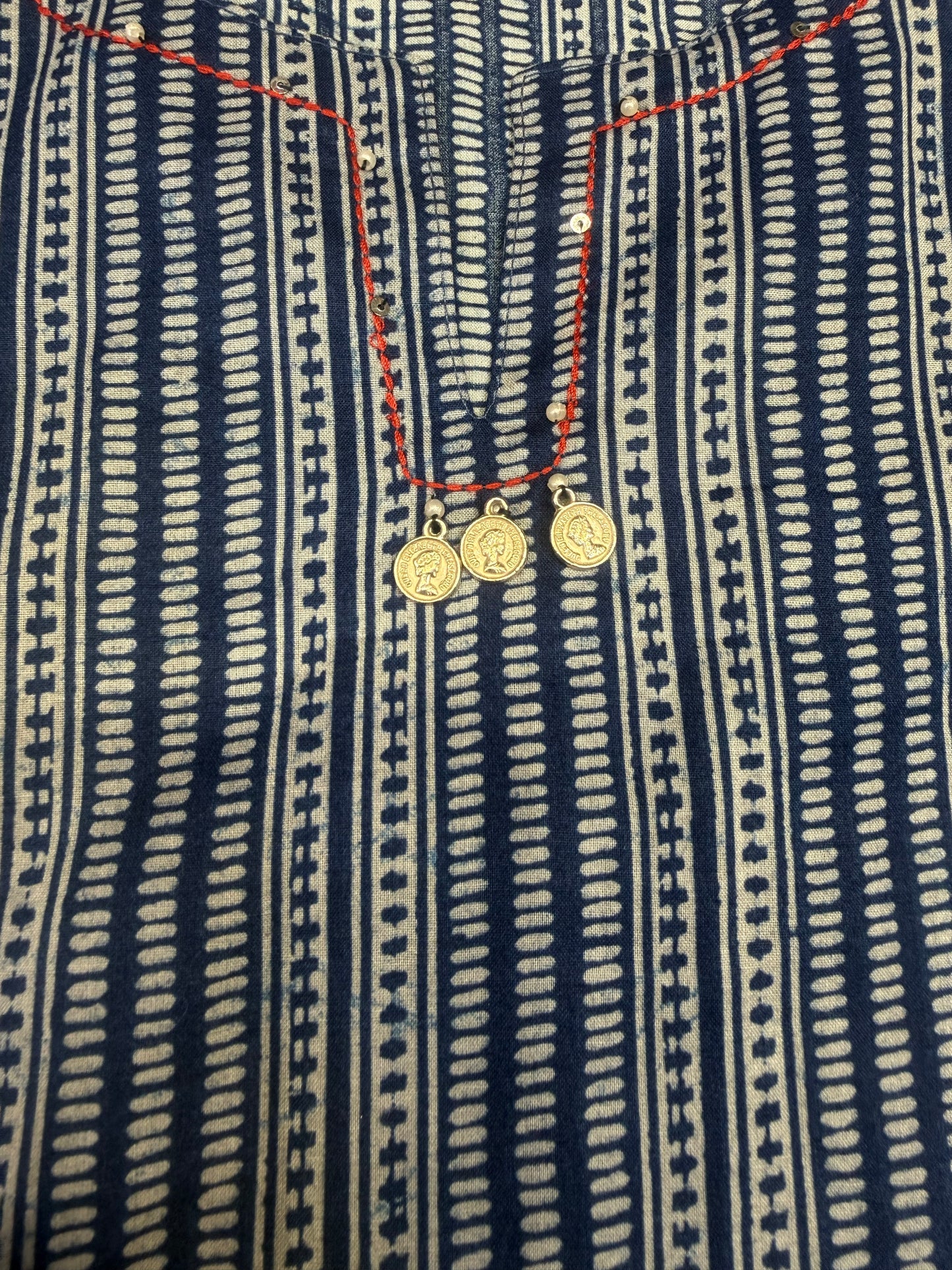 Indigo Stripes Pure Cotton Kurti With Pant and Dupatta