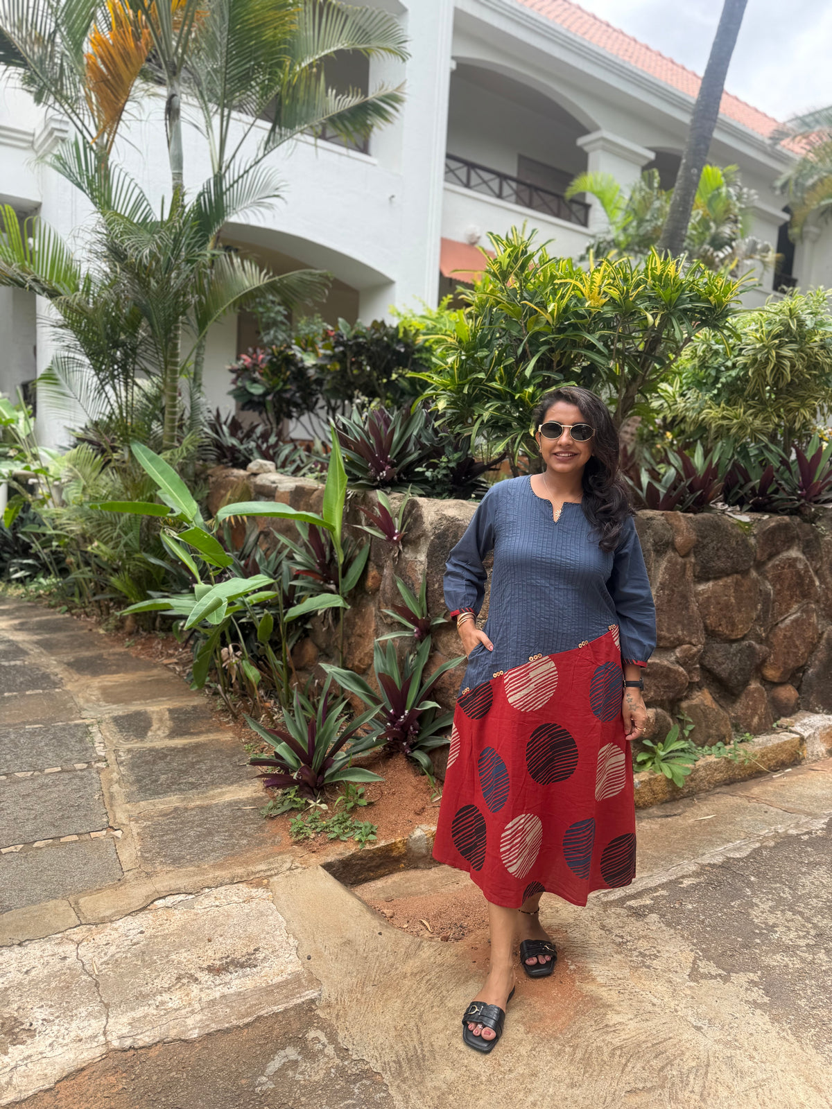 Printed A-line Pure Cotton Dress - HSC1160