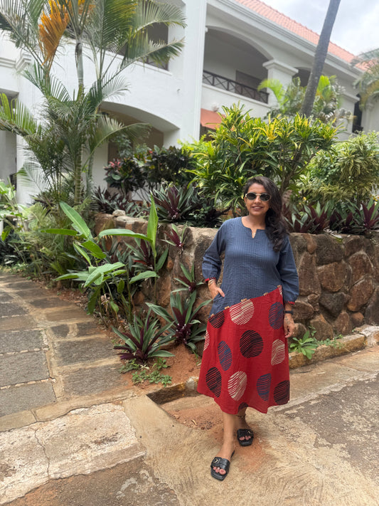 Printed A-line Pure Cotton Dress - HSC1160