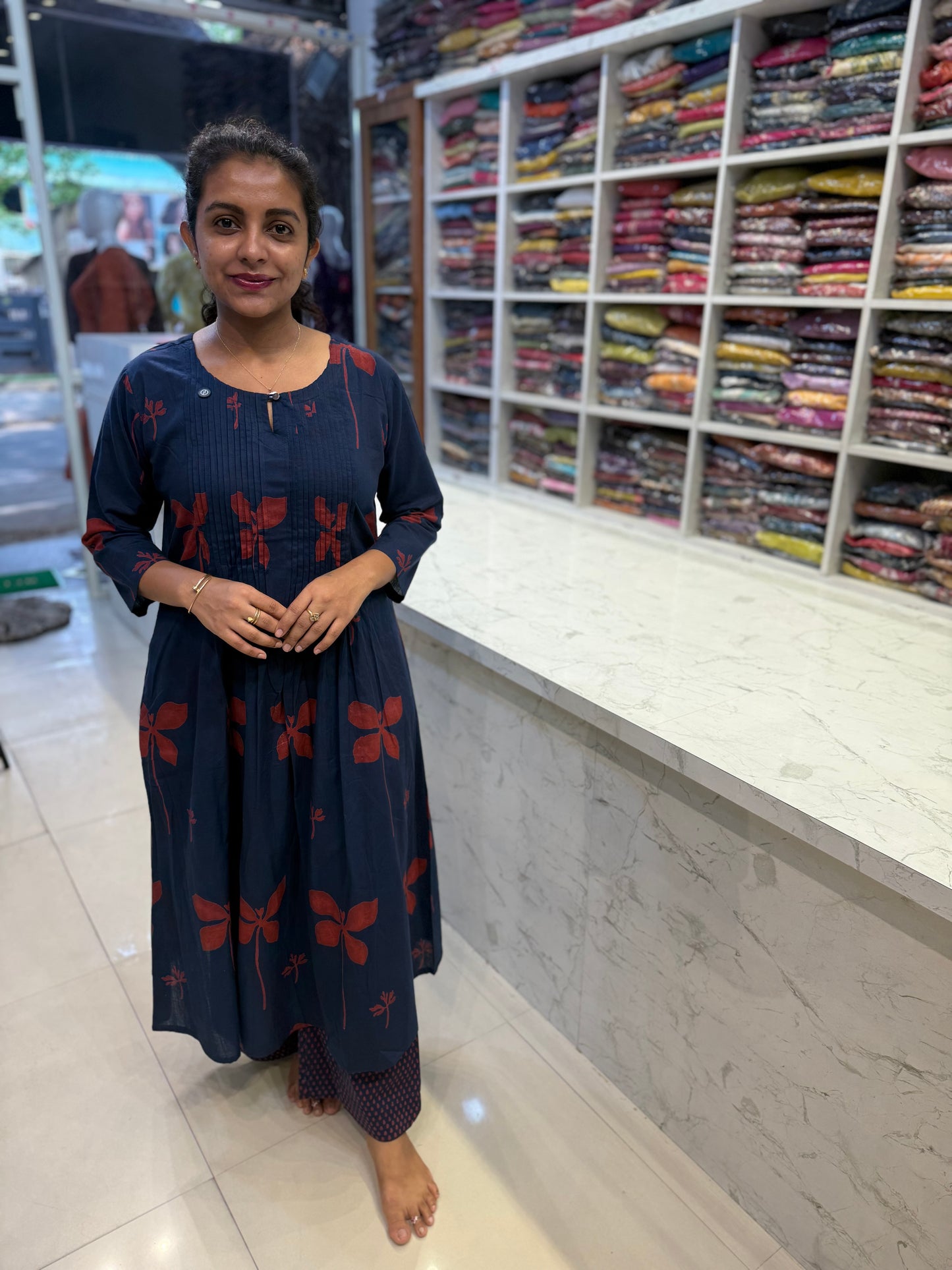 A-line Pure Cotton Printed Kurti With Pant-HSC63