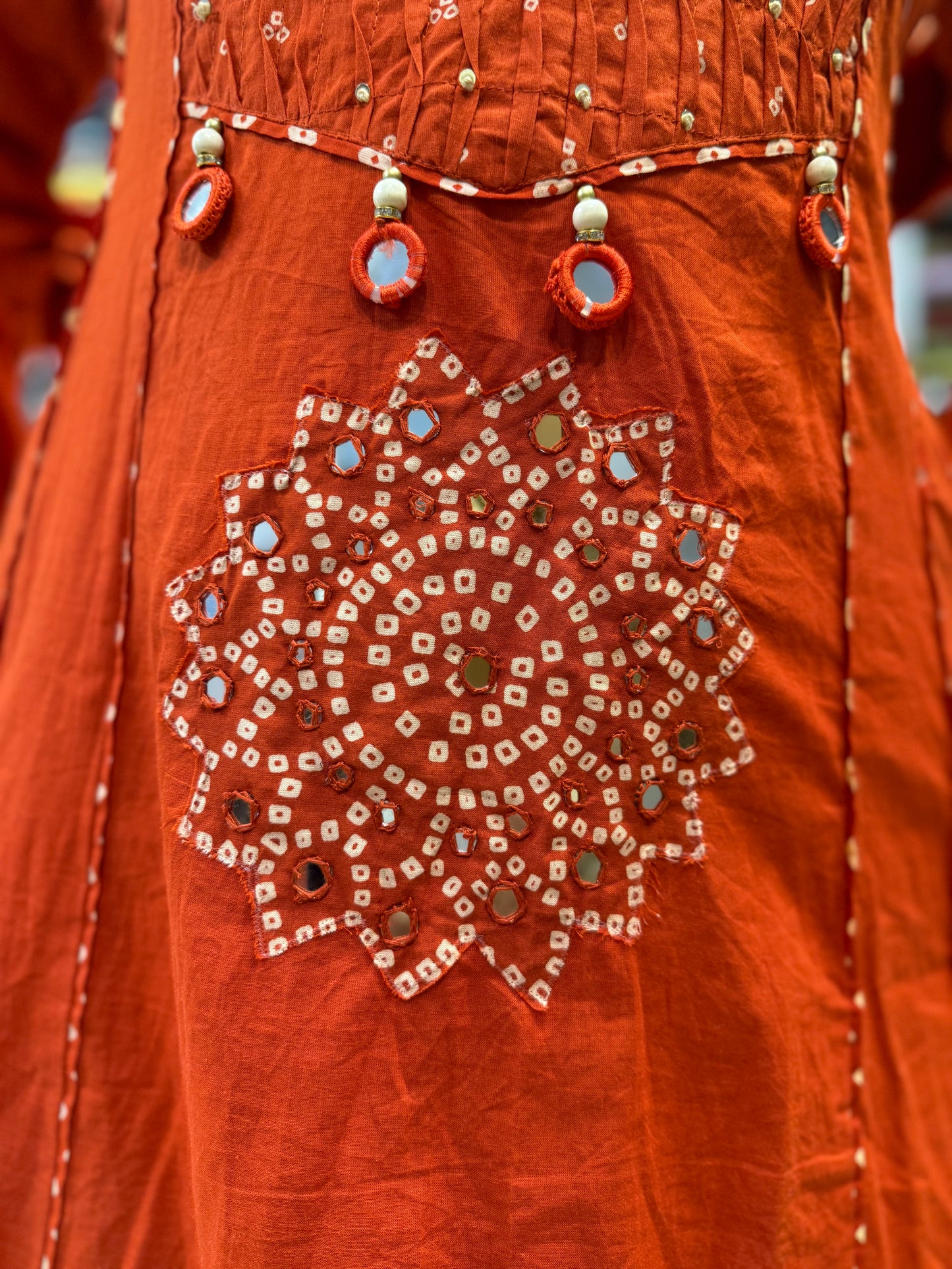 Rust Orange Anarkali Pure Cotton Kurti With Pant and Dupatta