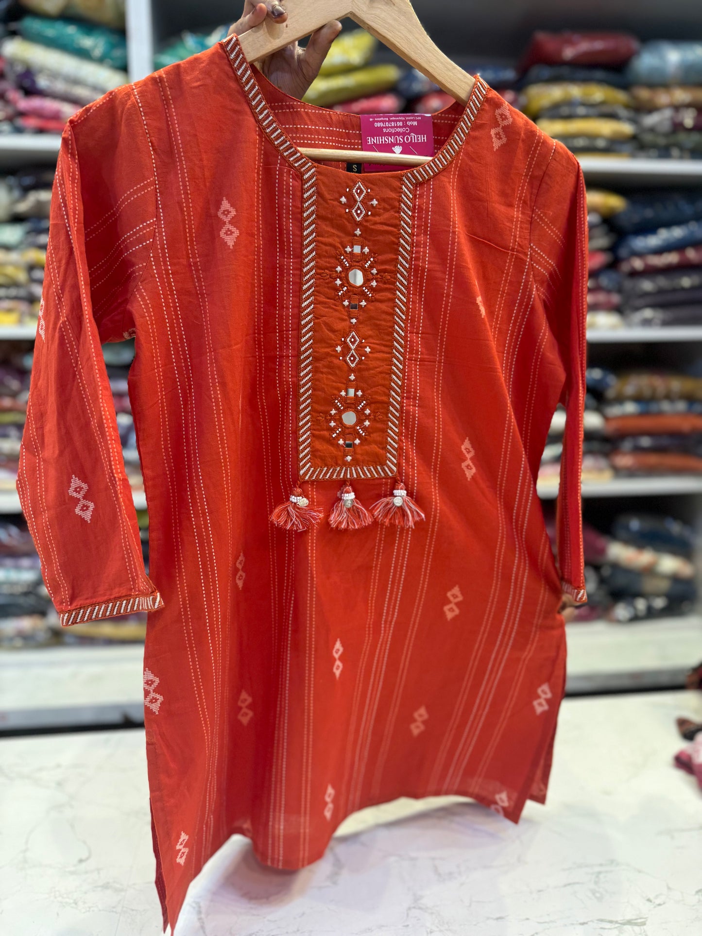 Orange Cotton Embroidery Tunic Top