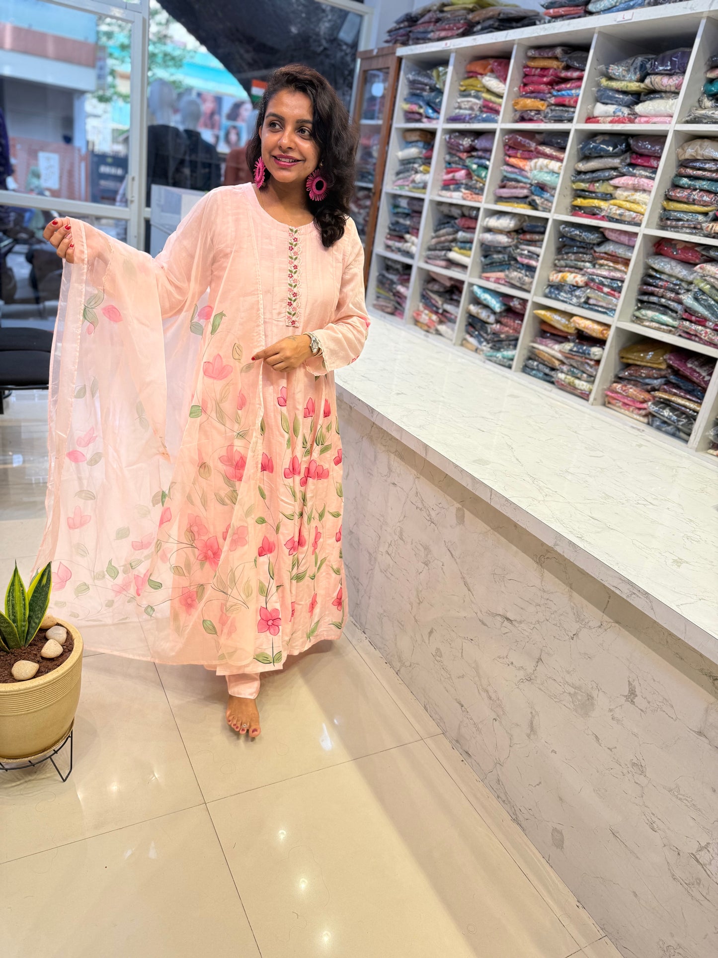 Brush Painted Anarkali Kurti With Pant And Dupatta