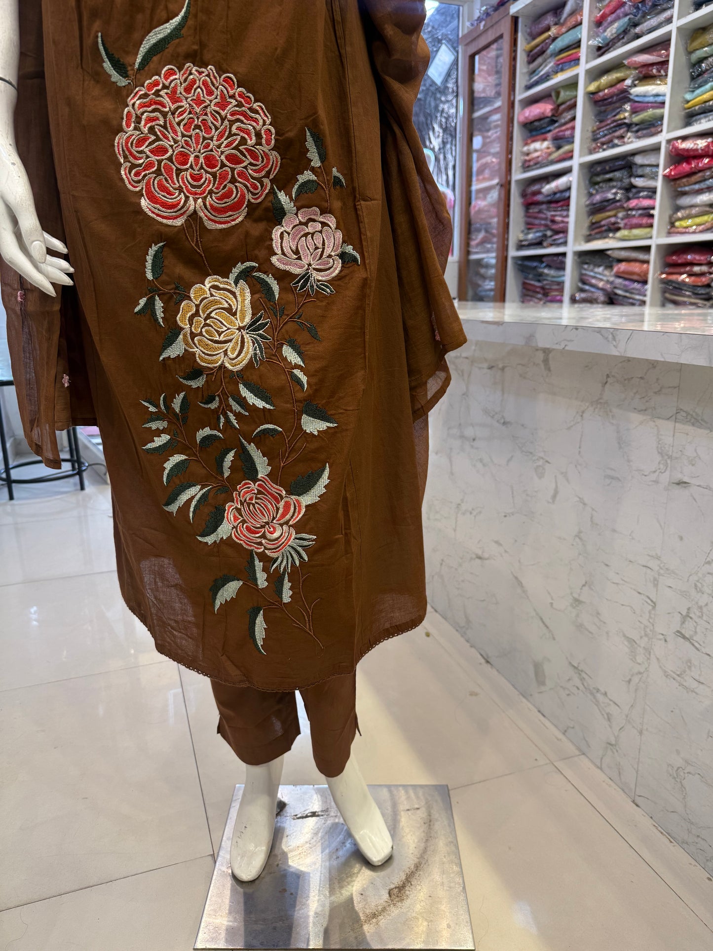 A-line Embroidery Work Kurti With Pant and Dupatta