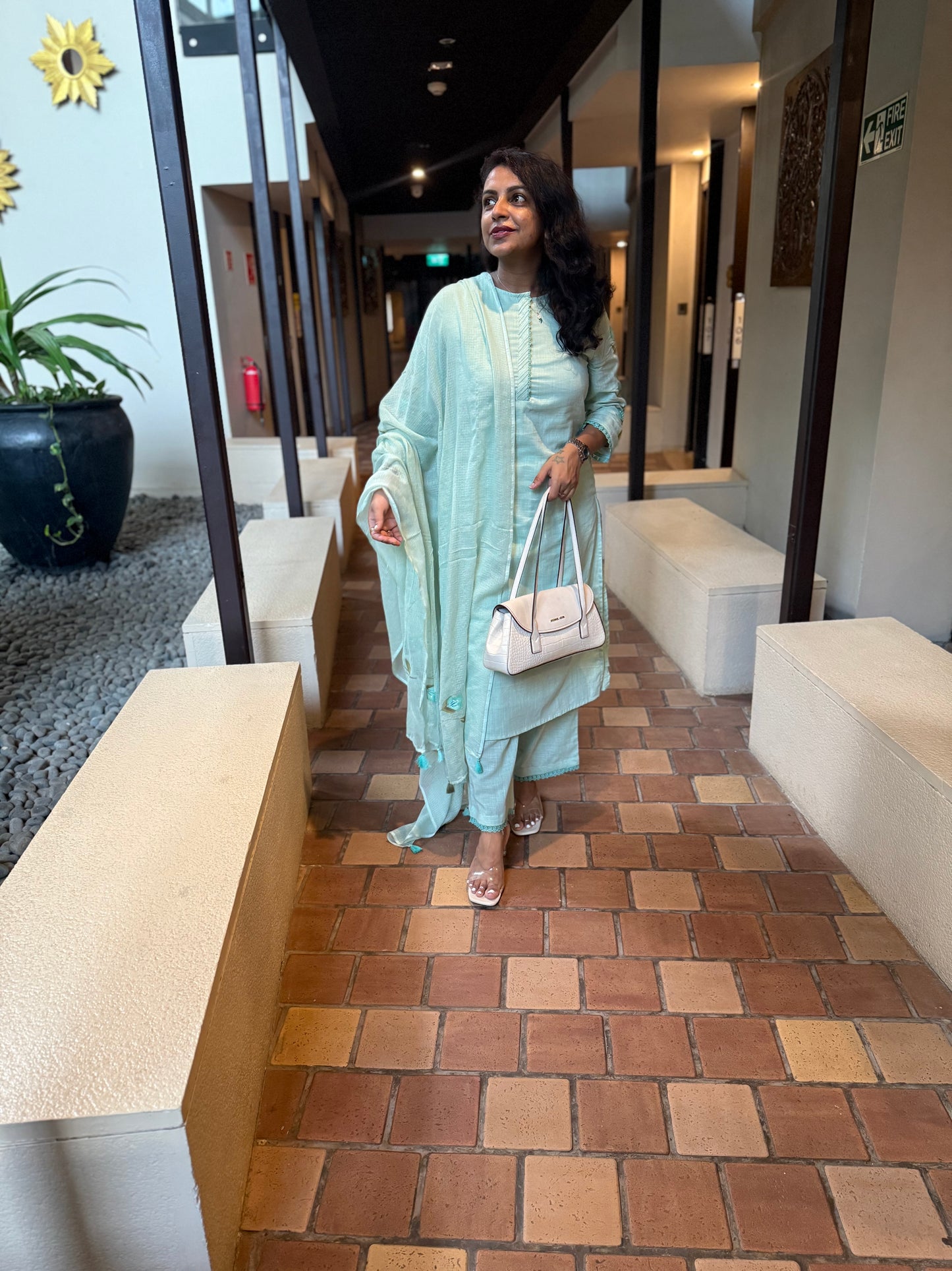 Brush Painted Pure Cotton Kurti With Pant and Dupatta