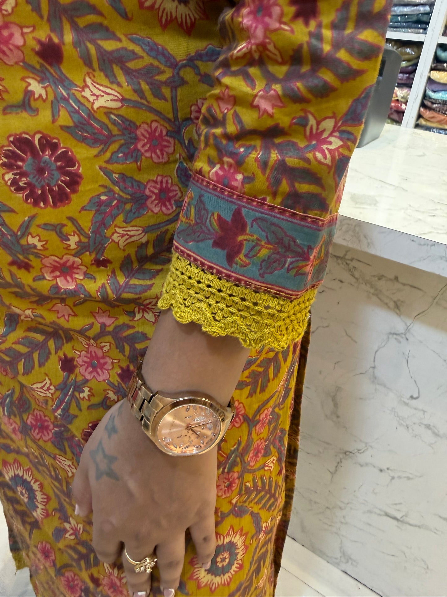 Afghani Mustard Pure Cotton Kurti Set-HSC117