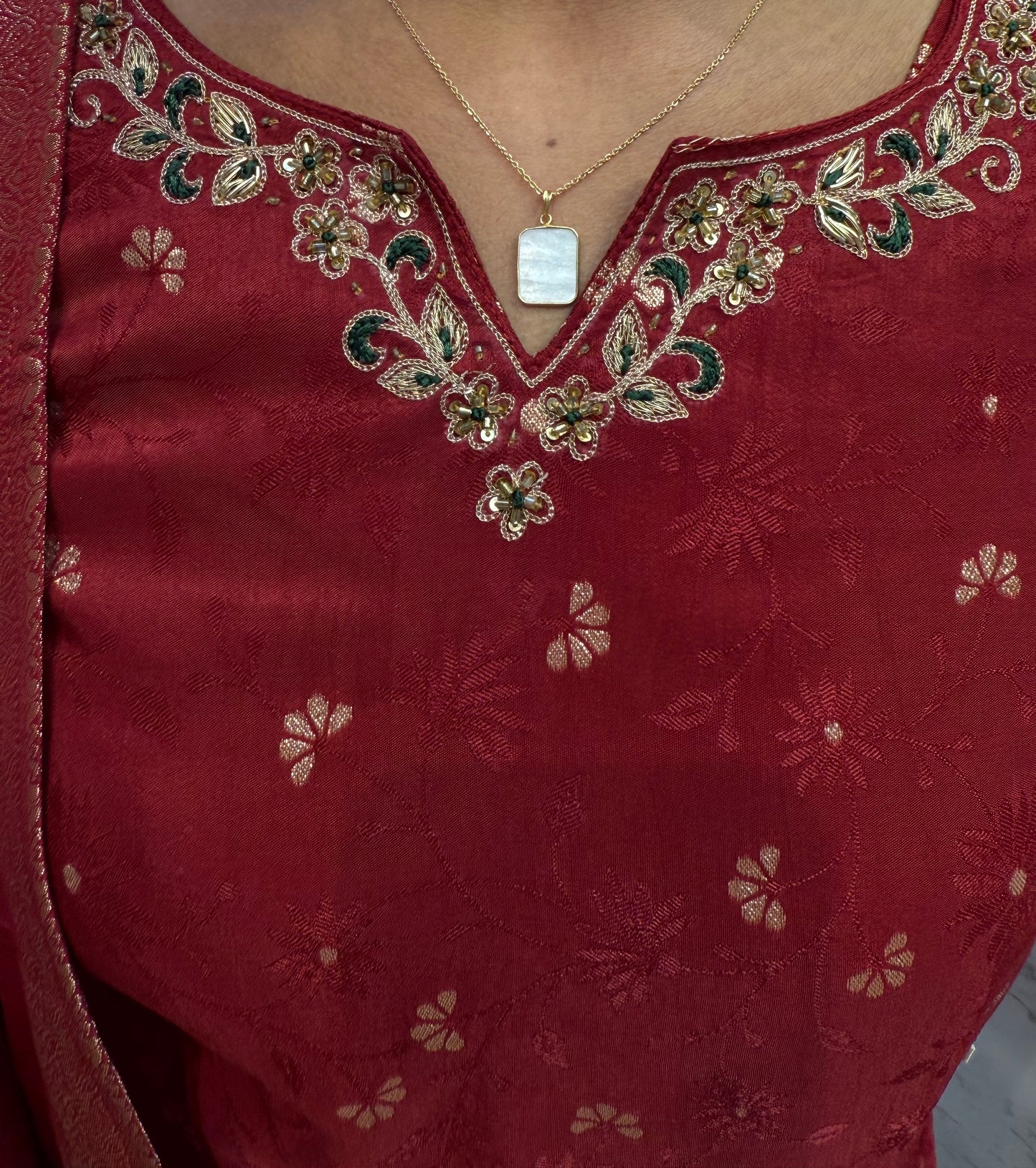 Rich Marron Kurti With Pant and Dupatta-HSC33