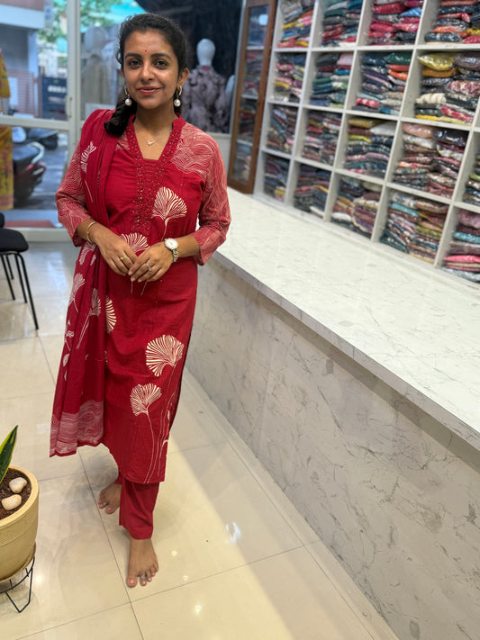 Straight cut Cotton Kurti With Pant and Dupatta