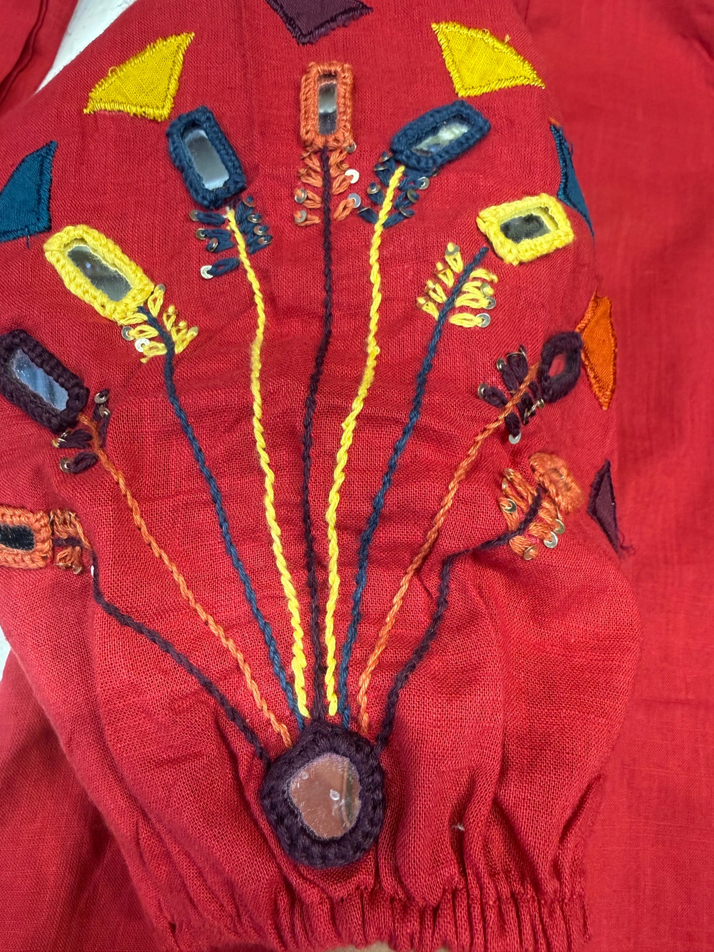 Red Pure Cotton Hand Embroidered Kurti With Pant-HSC81