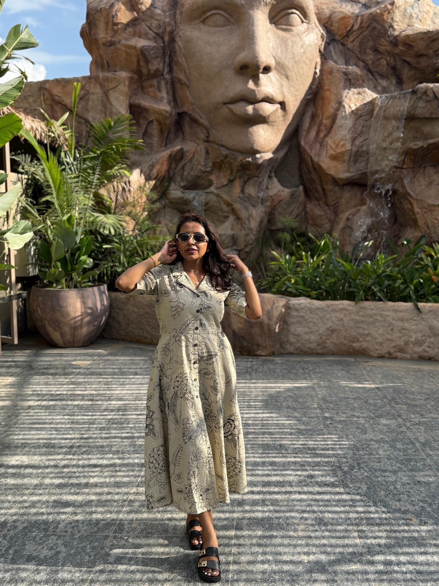 Printed A-line Pure Cotton Gown-HSC173