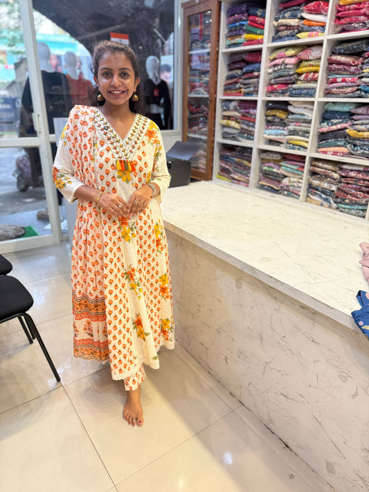 Anarkali Cotton Kurti With Pant and Dupatta