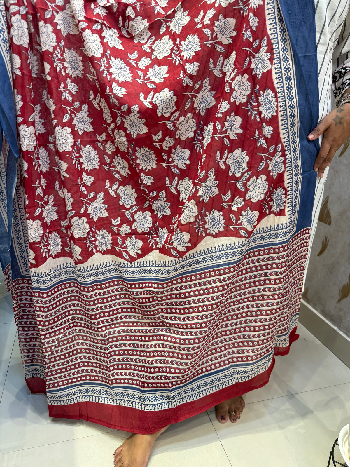 Half White Pure Cotton Kurti With Pant and Dupatta -HSC1297
