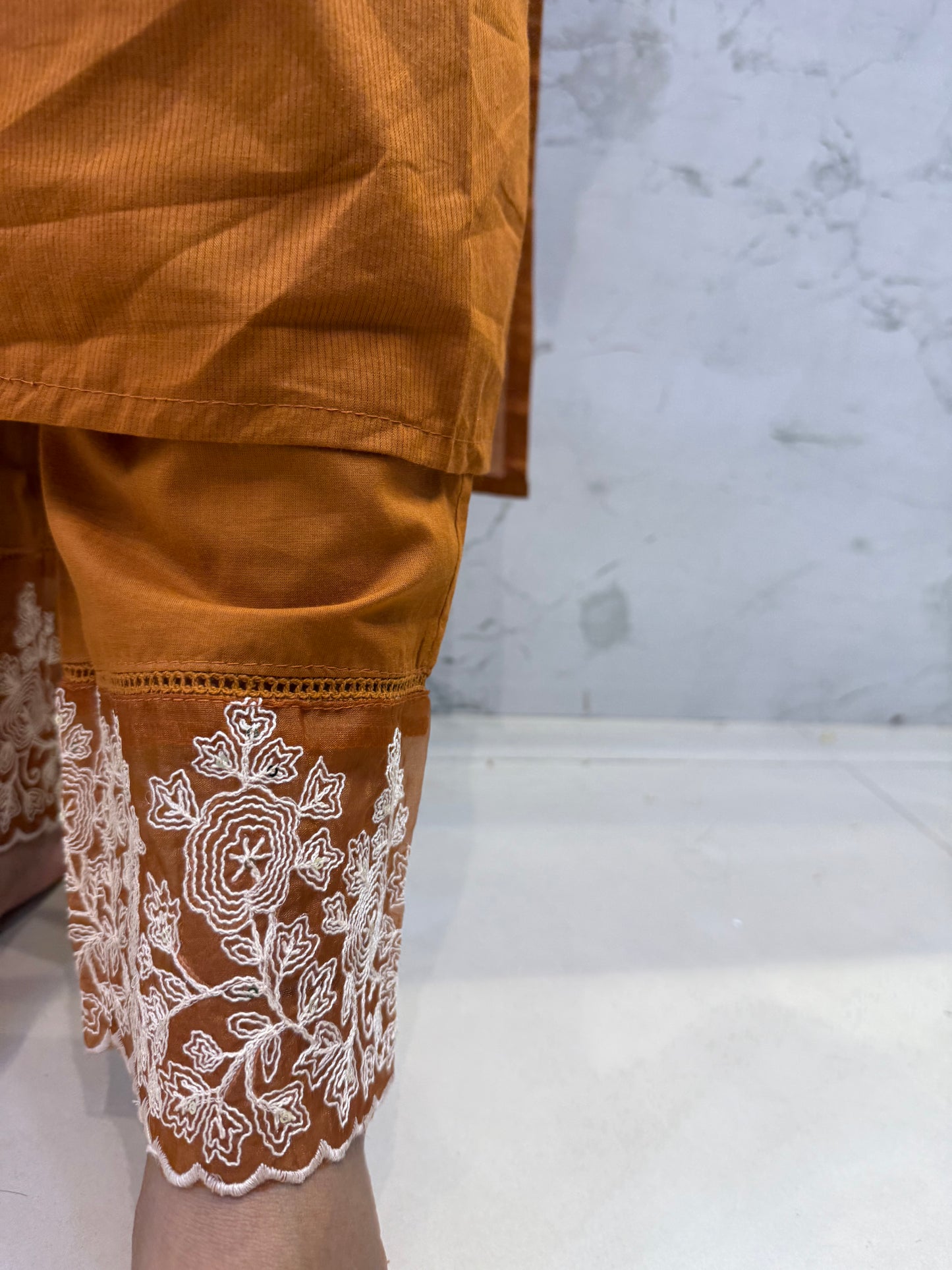 Lace detail Pure Mul Cotton Kurti With Pant and Dupatta