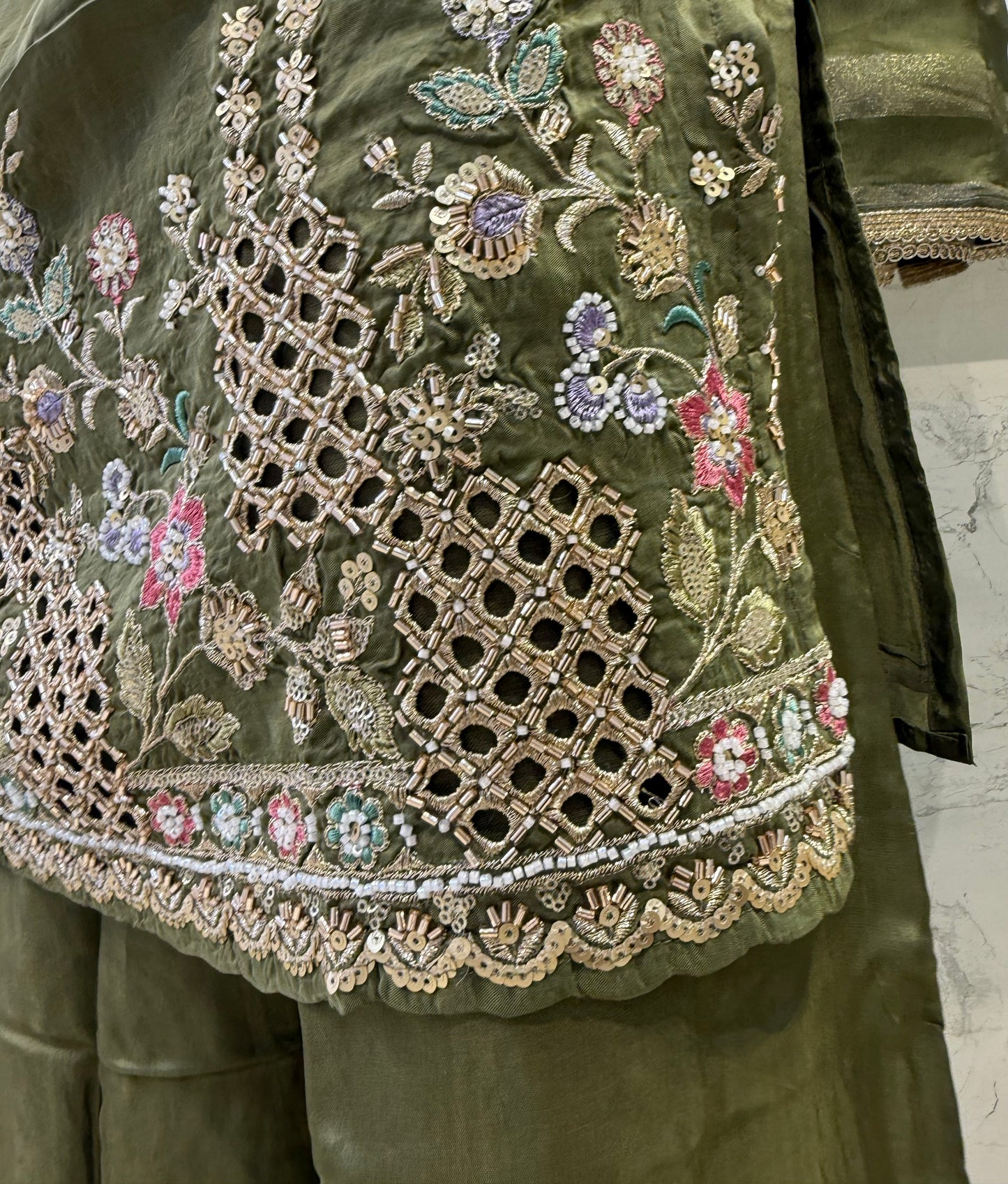 Olive Green Kurti With Palazzo Pant With Dupatta