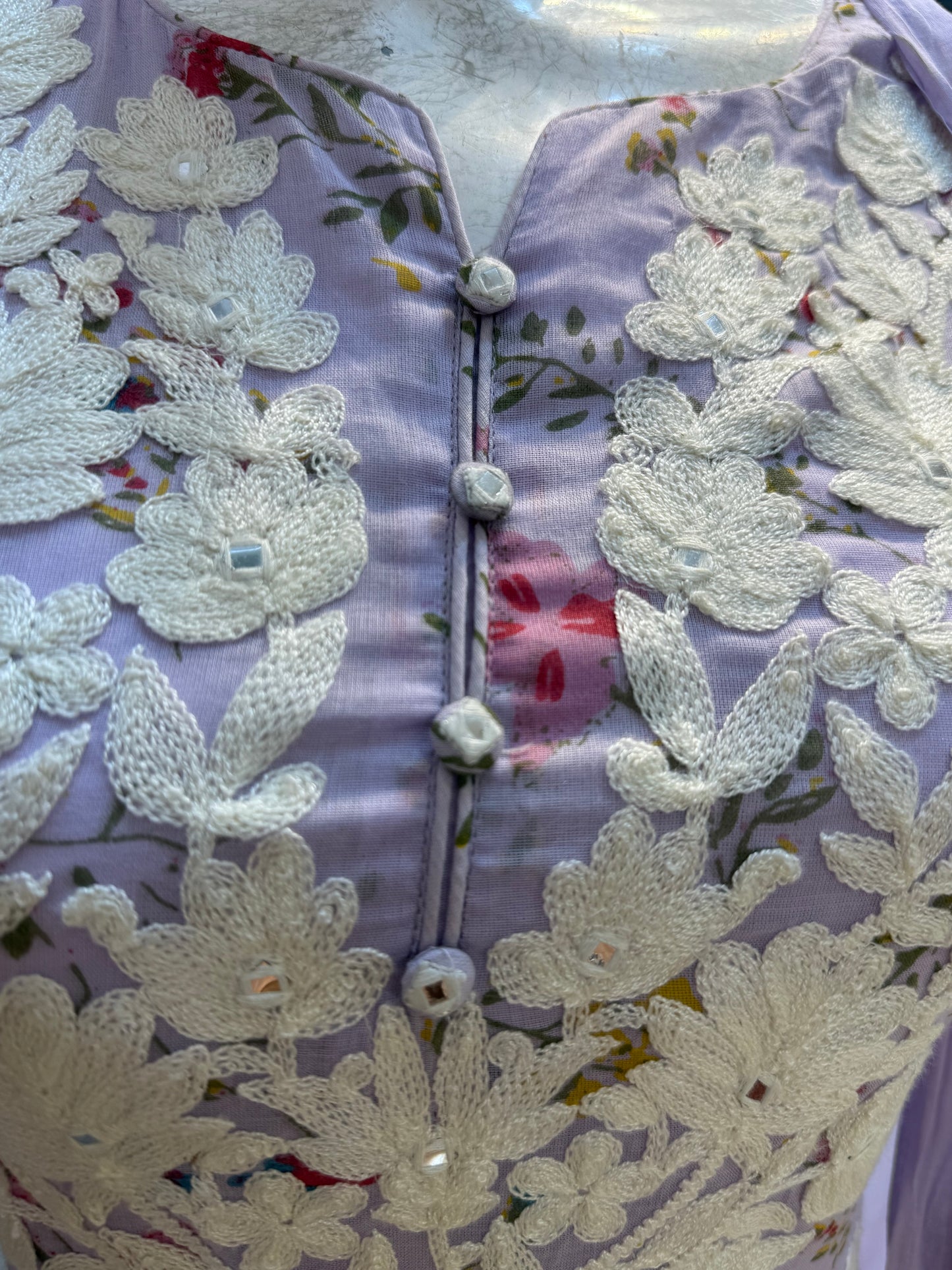 Lilac Chikankari Mul Cotton Straight Kurta with Pant and Dupatta-HSC160