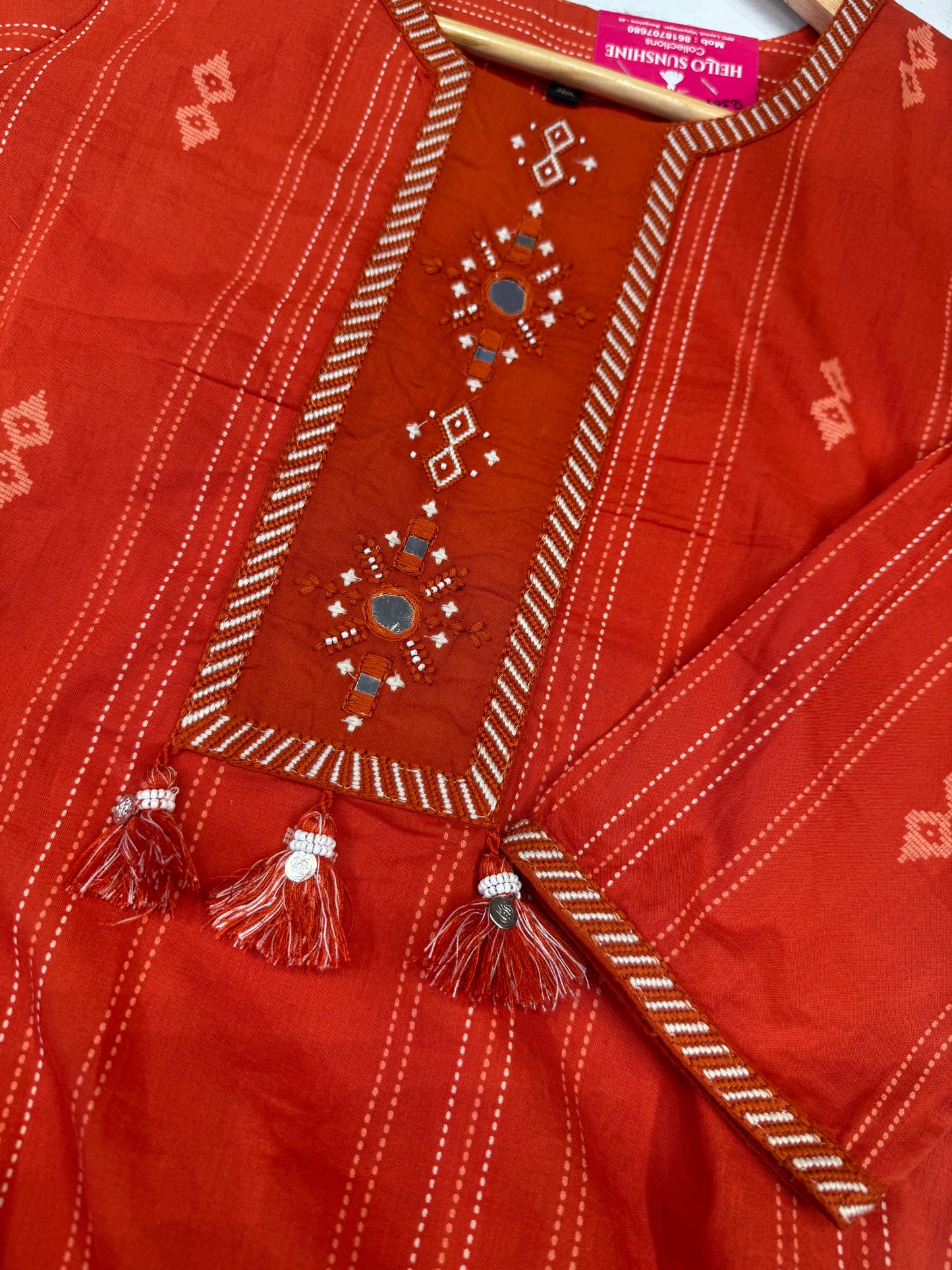 Orange Cotton Embroidery Tunic Top