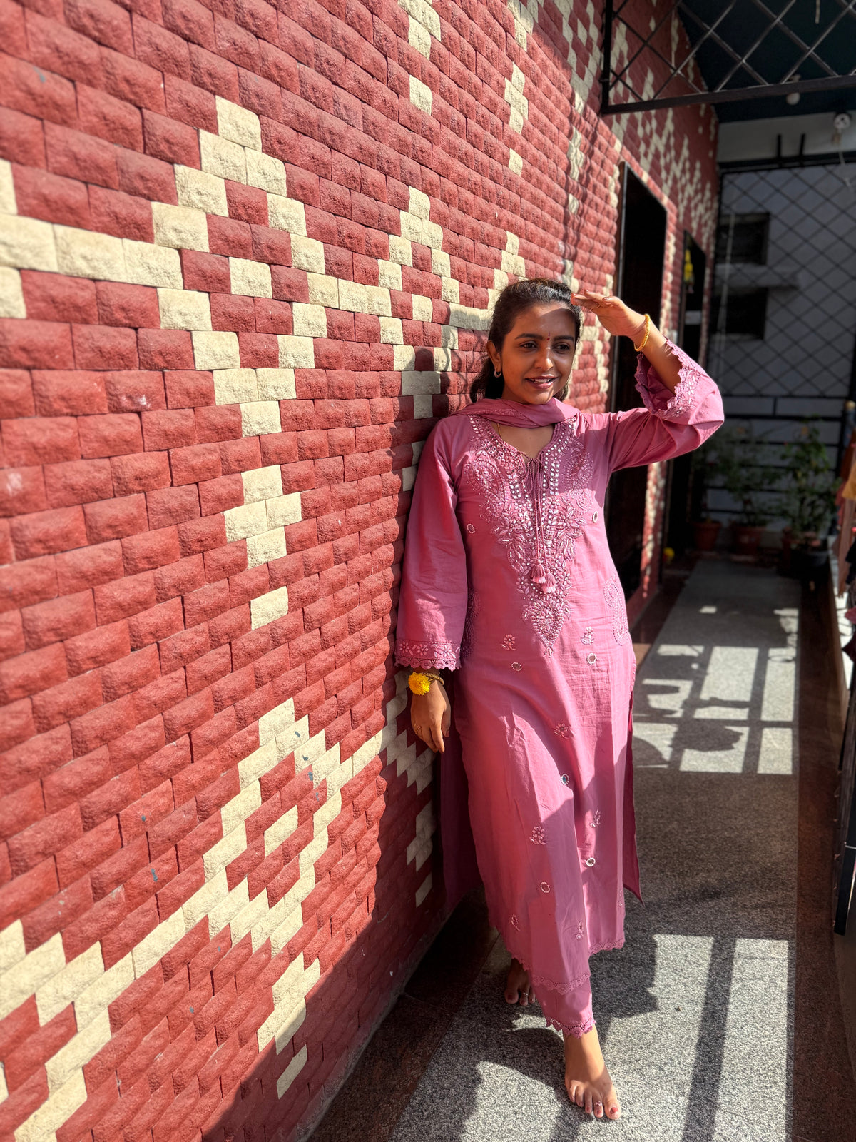 Thread Embroidery Two sides pockets Kurti With Pant and Dupatta - HSC1197