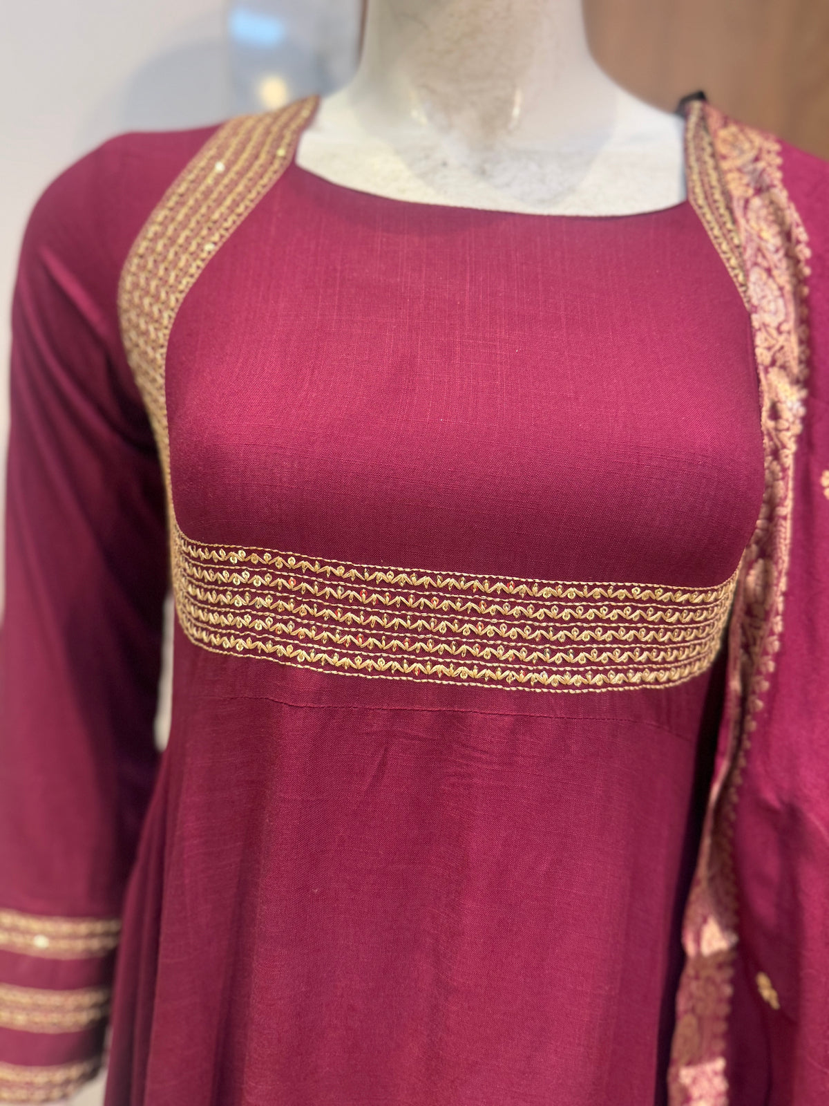 Free Earrings Wine Anarkali Soft Rayon With Pant and Dupatta - HSC1201