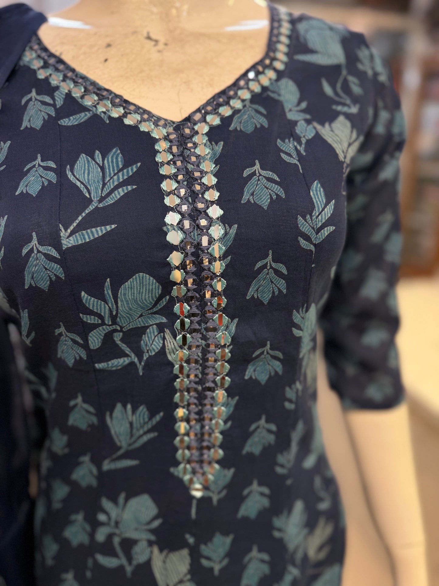 Indigo Pure Mul Cotton A-line Kurti With Pant and Dupatta-HSC79