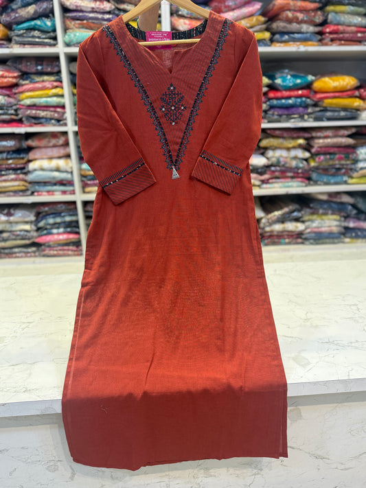 Marron Cotton Flex Kurti
