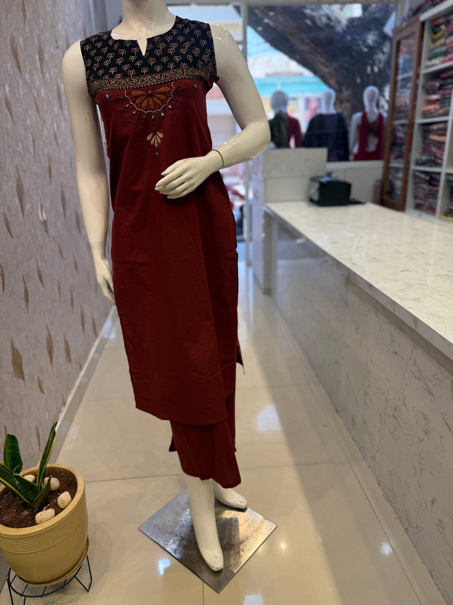 Pure Cotton Dhaabu hand Work Kurti With Pant