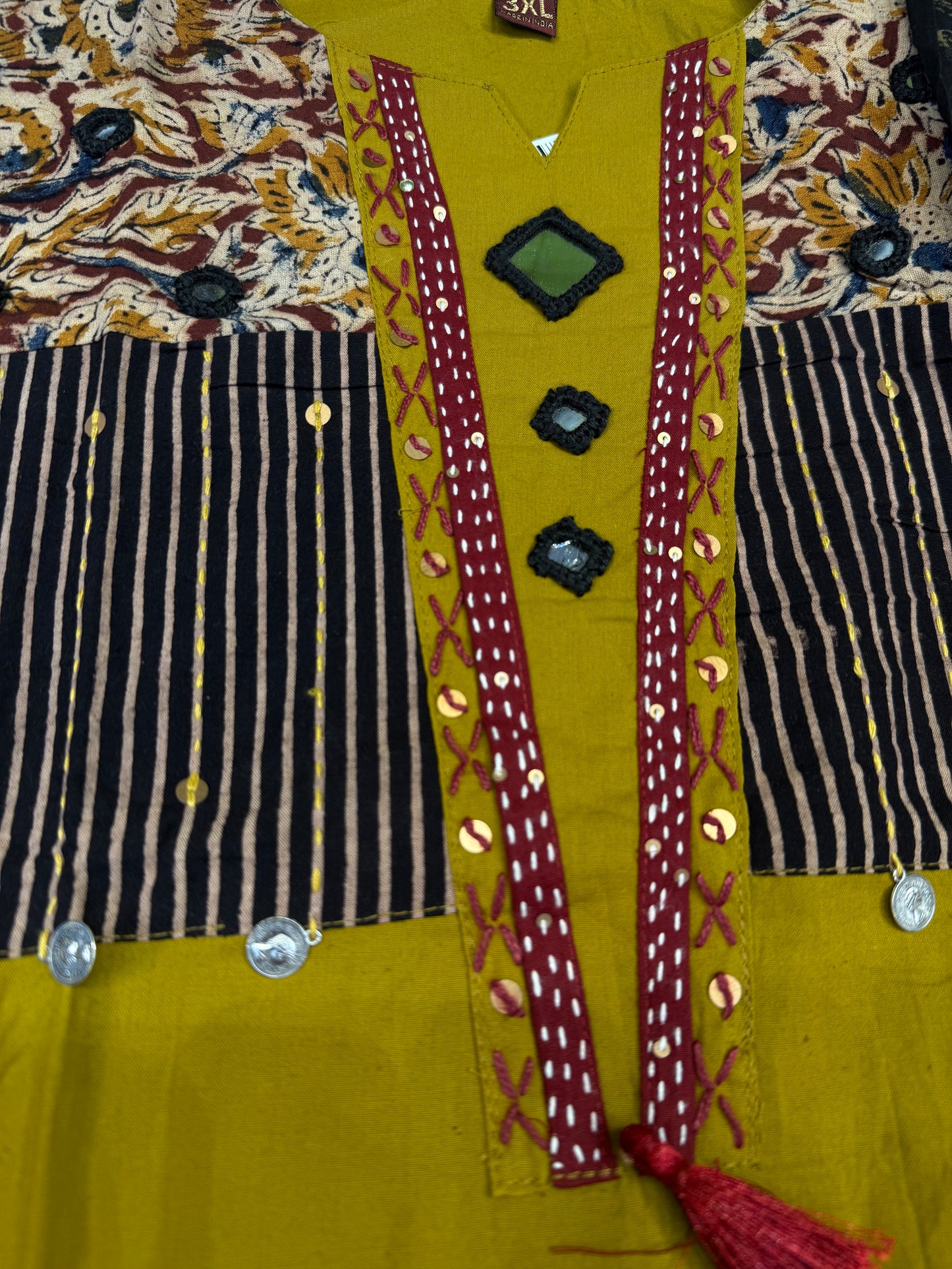 Patch Work Cotton Kurti With Pant and Constrast Dupatta