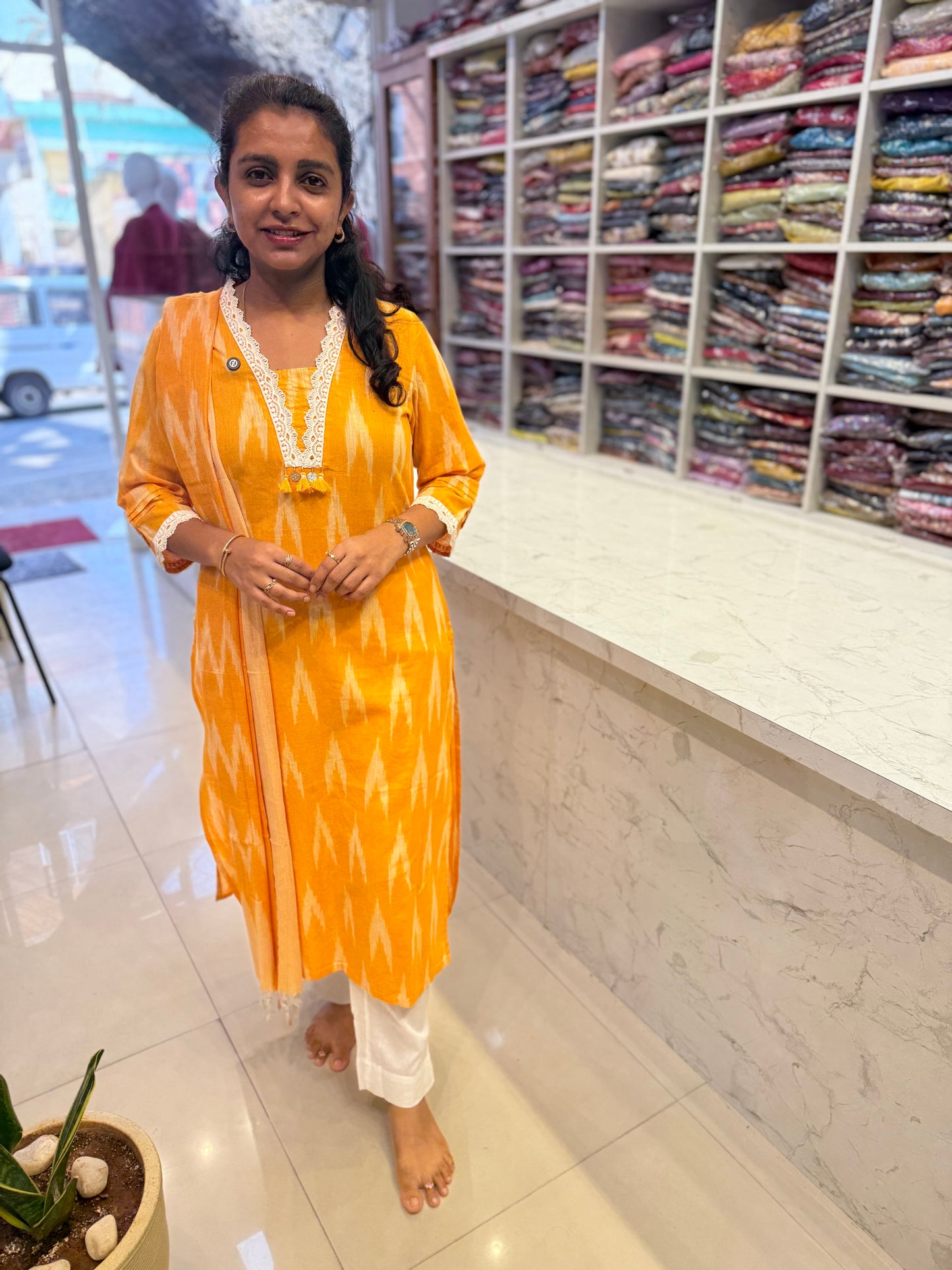Sunshine Yellow Mul Cotton Kurti With Pant and Dupatta