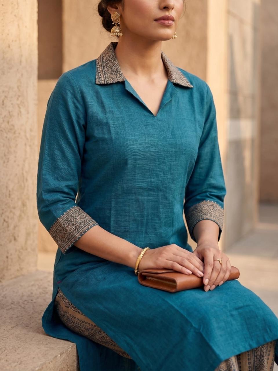 Pure Cotton Kurti With Printed Pant-HSC156