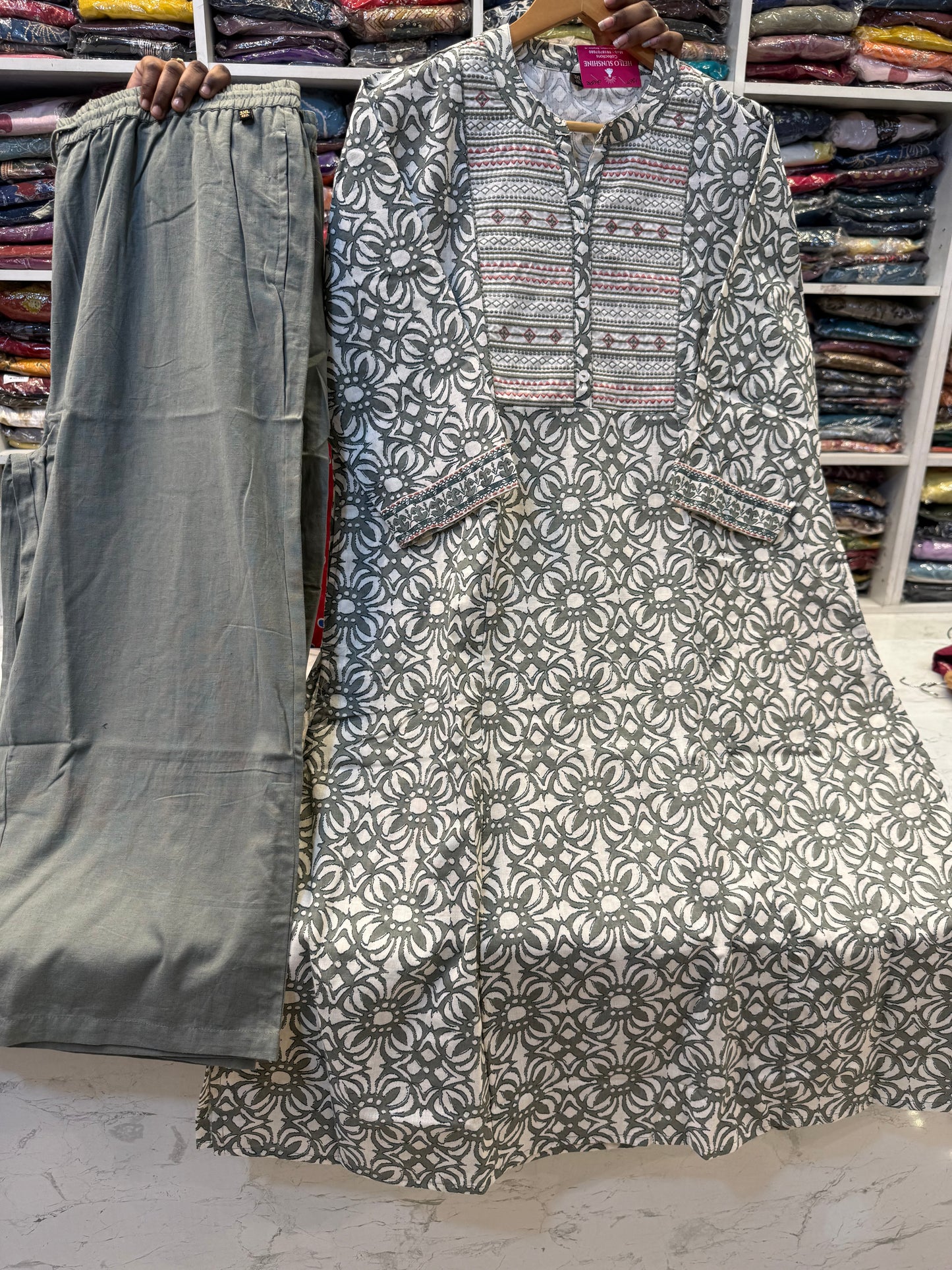 Grey Pure Cotton Flex Kurti With Pant