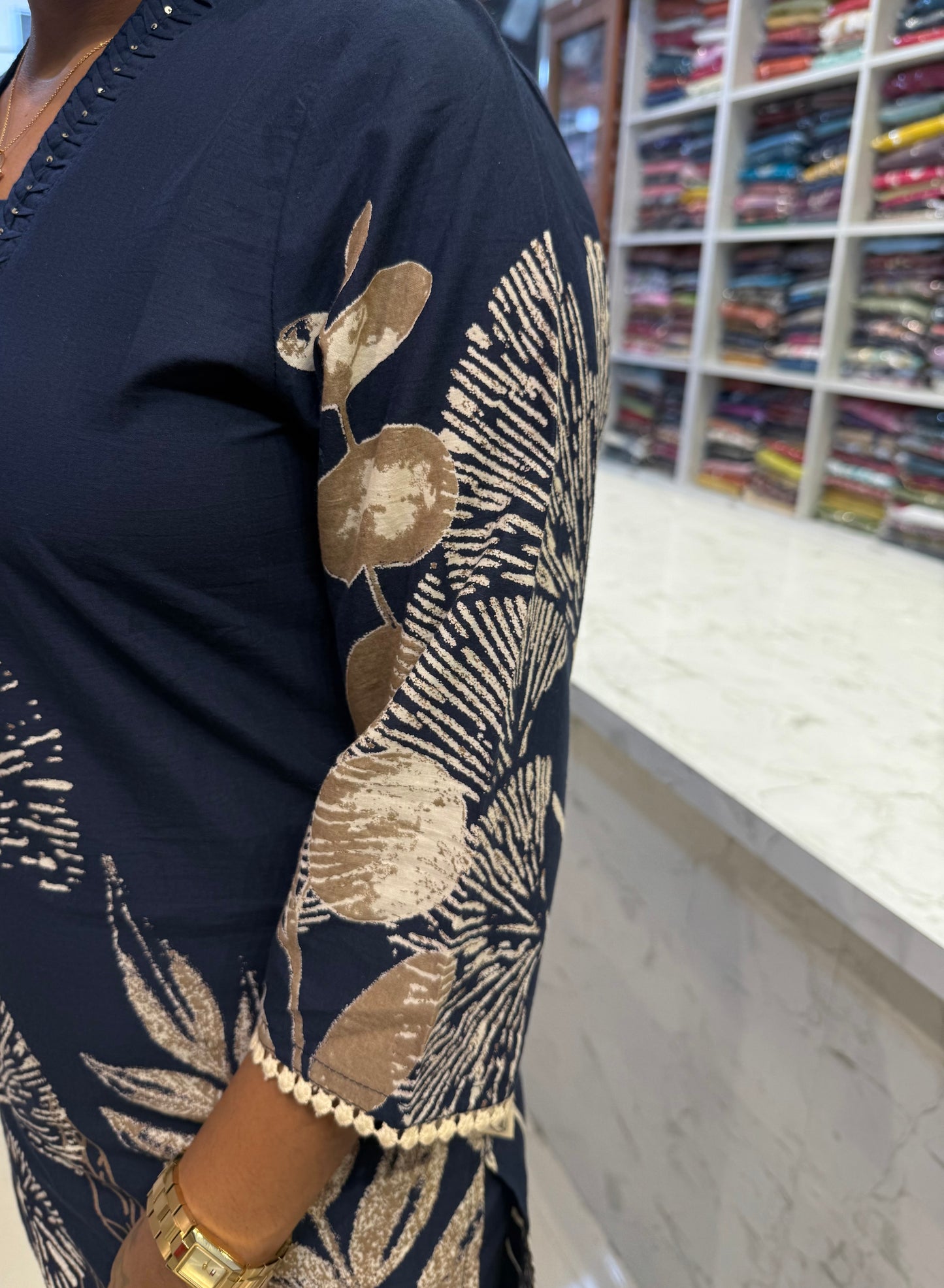 Navy Blue Printed Cotton Co-ords Set