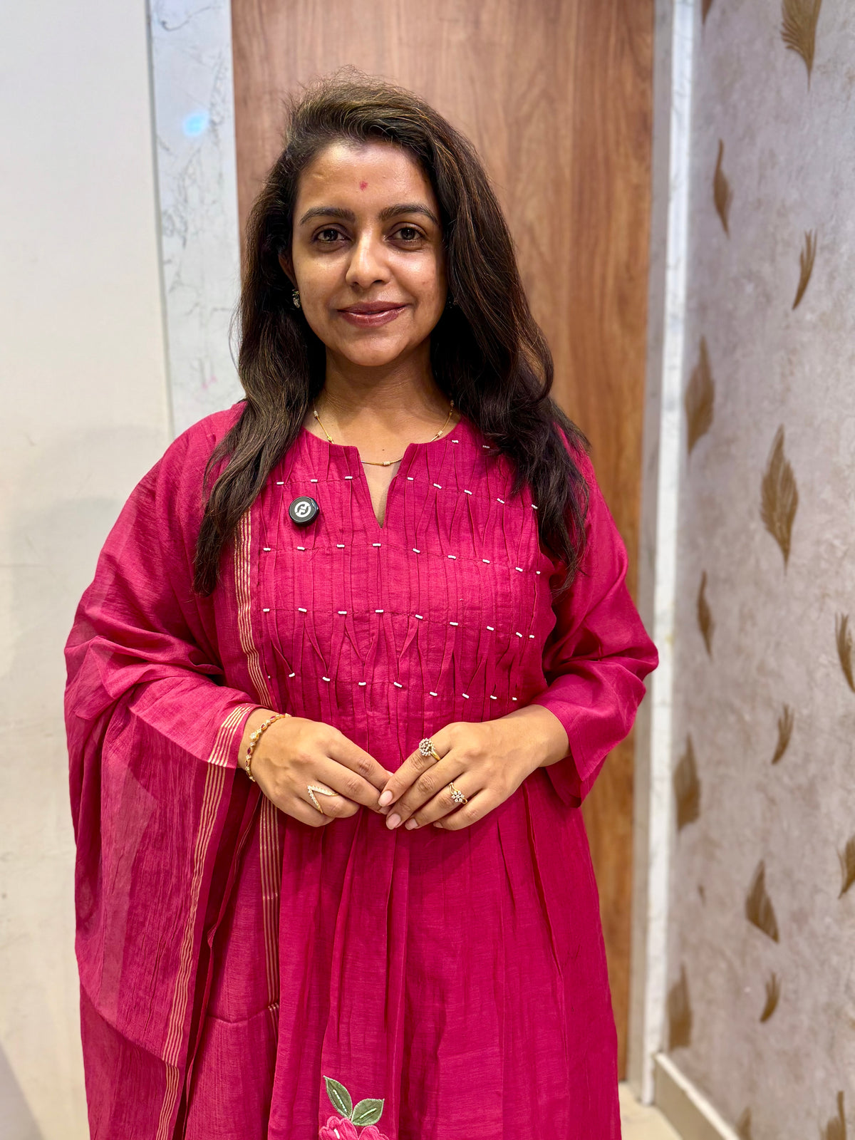 Pure Banarasi Mul Chanderi Kurti With Pant and Dupatta - HSC1196