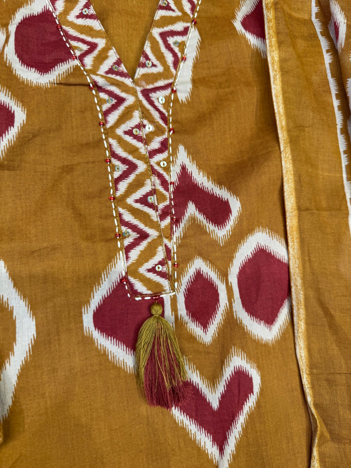 Mustard Cotton Kurti with Pant and Dupatta - HSC1173