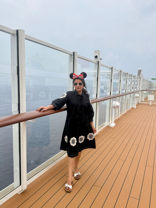 Black Pure Cotton Flex Embroidered Dress -HSC1295