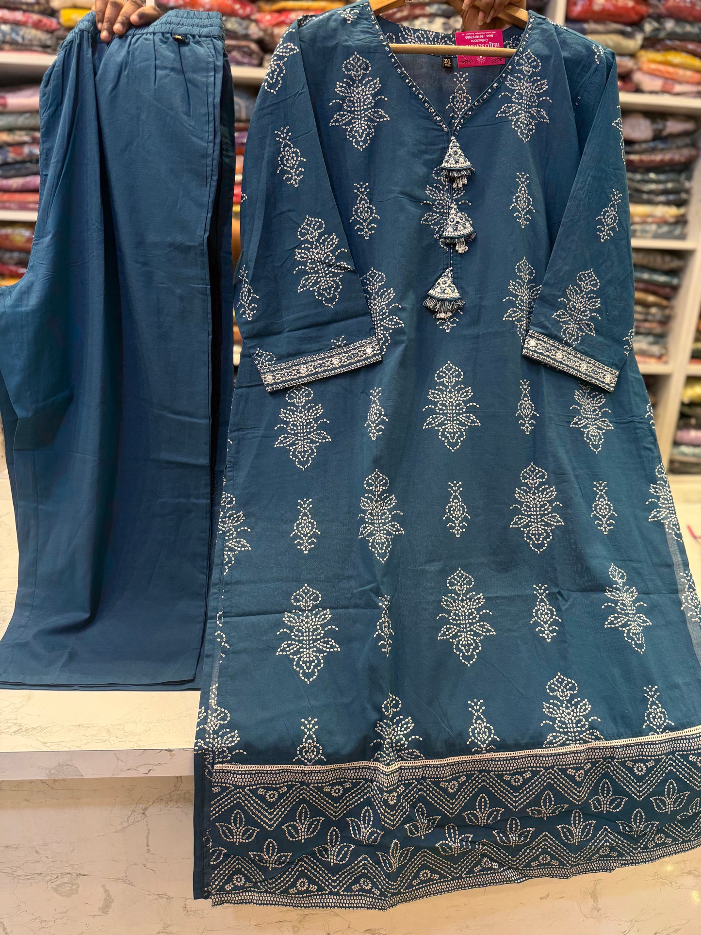 Blue Pure Cotton Kurti With Pant
