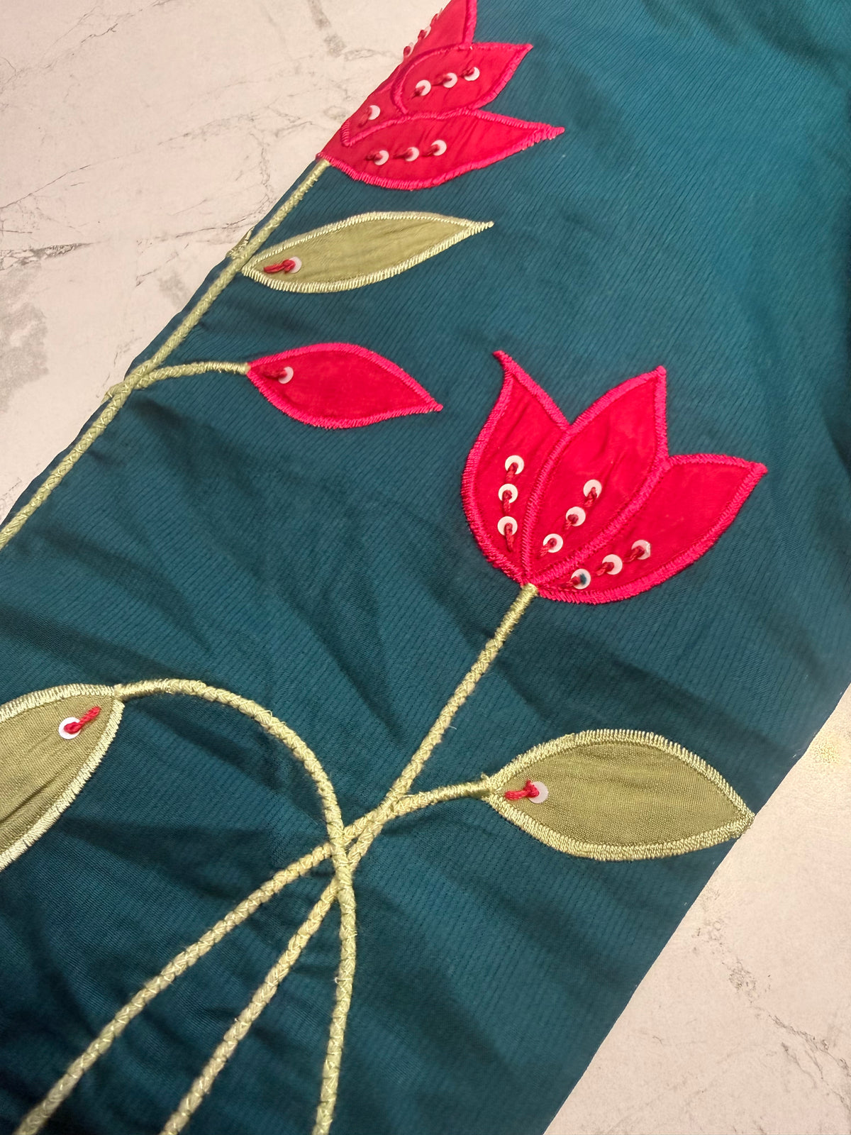 Pure silk Thread Embroidery Kurti With Pant and Dupatta - HSC1159