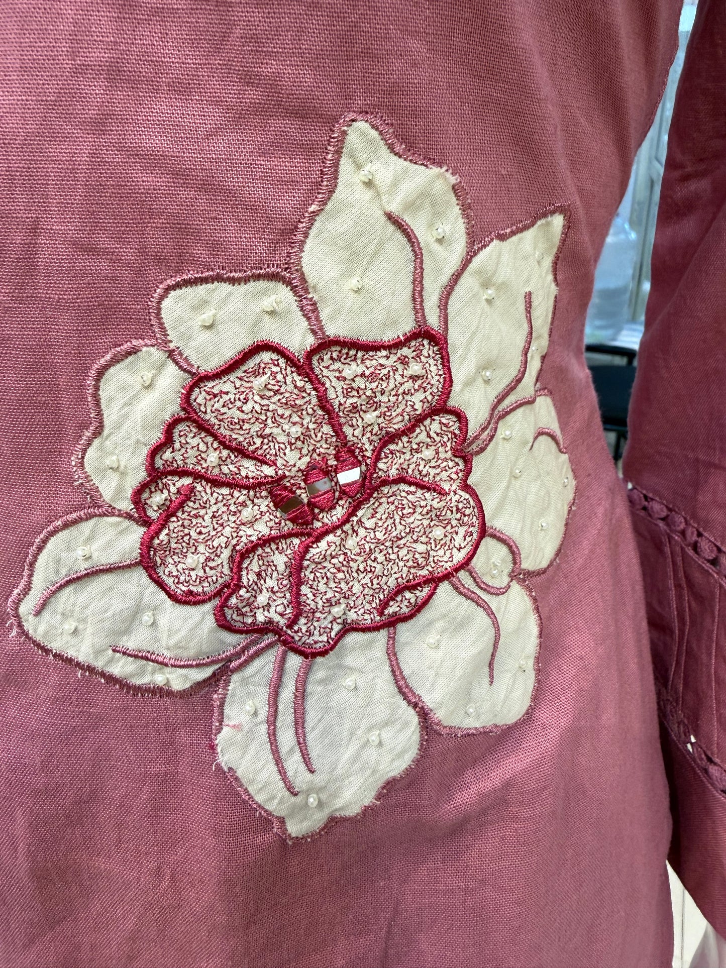 Dusty Rose Pink Applique Cotton Flex Lave Co-ords set-HSC171
