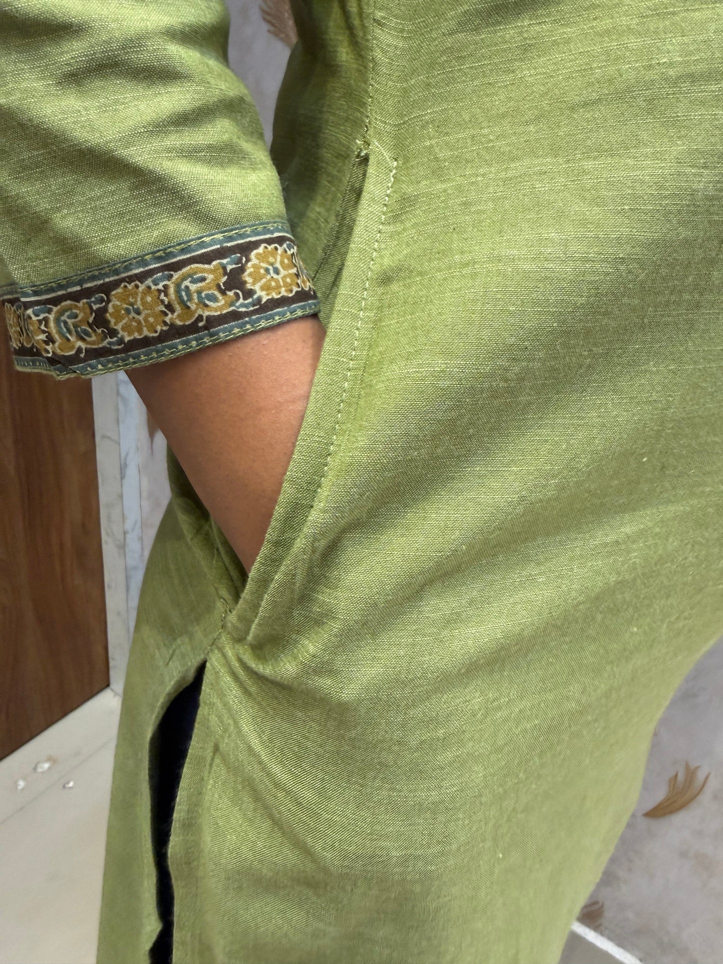 Premium Green Pure Cotton Embroidered Kurti - HSC1167