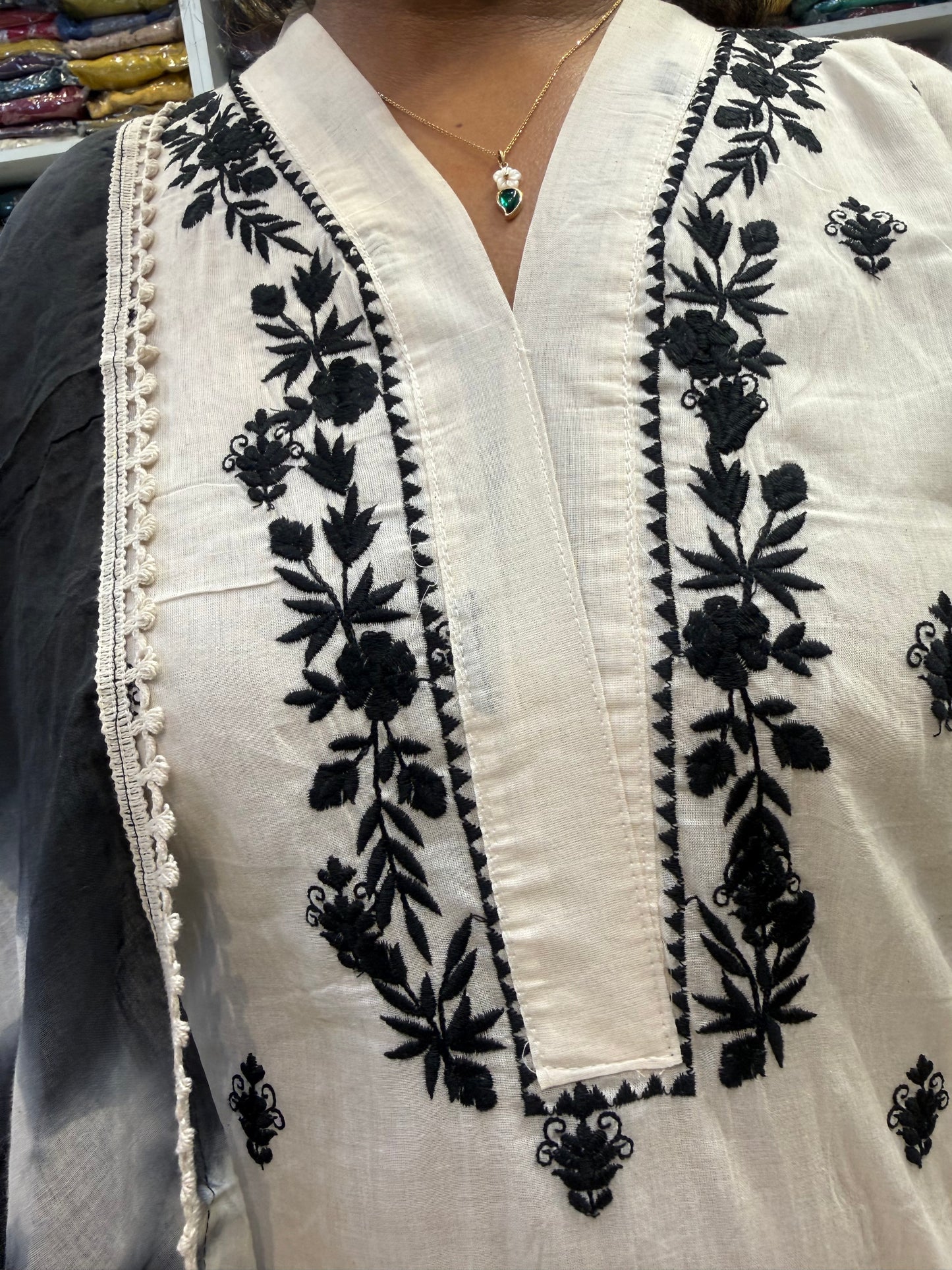 Tie and Dye White and Black Pure Cotton Flex Kurti With Pant and Dupatta-HSC182