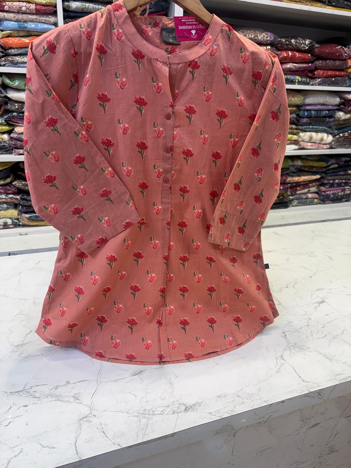 Peach Printed Pure Cotton Tunics Top
