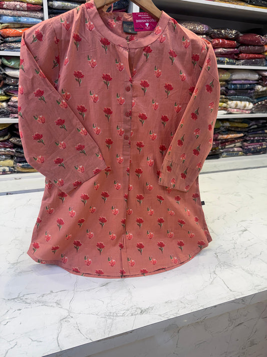 Peach Printed Pure Cotton Tunics Top