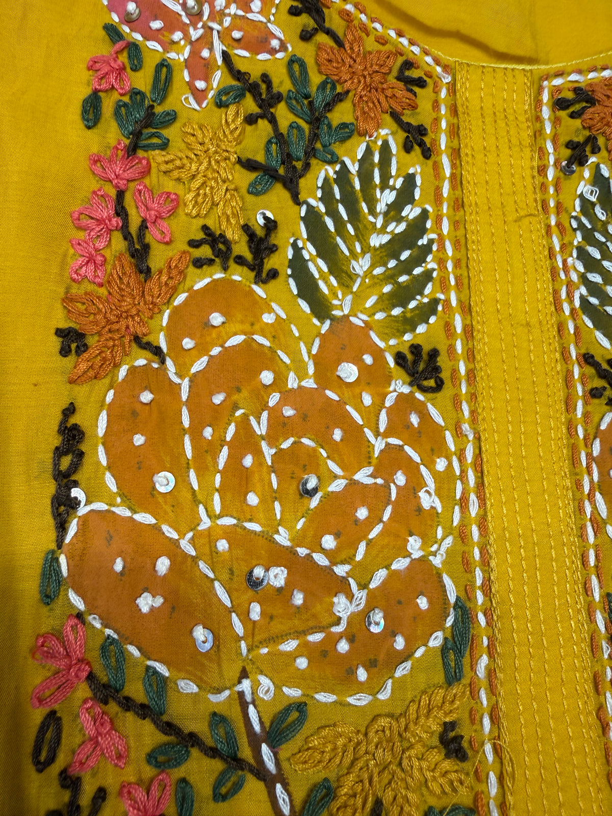 Yellow Embroidery Thread Work Kurti With Pant and Dupatta -HSC1236