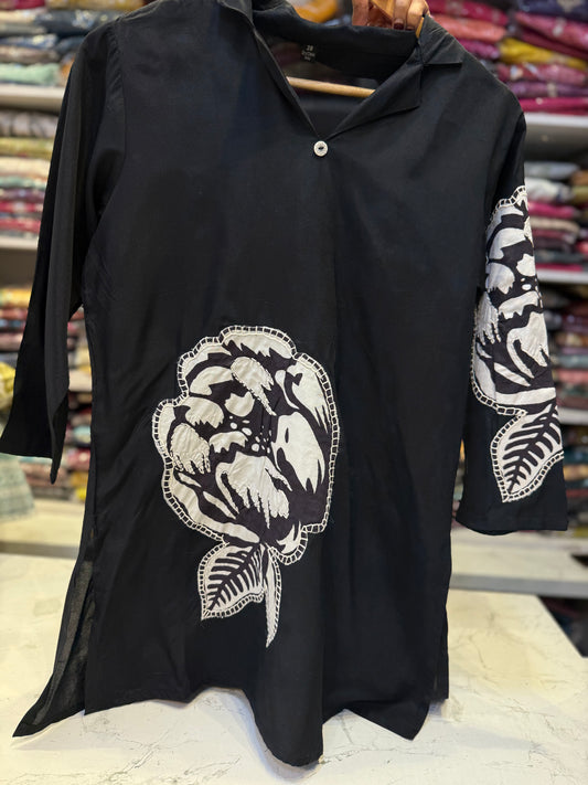 Black Russian Silk Short Top