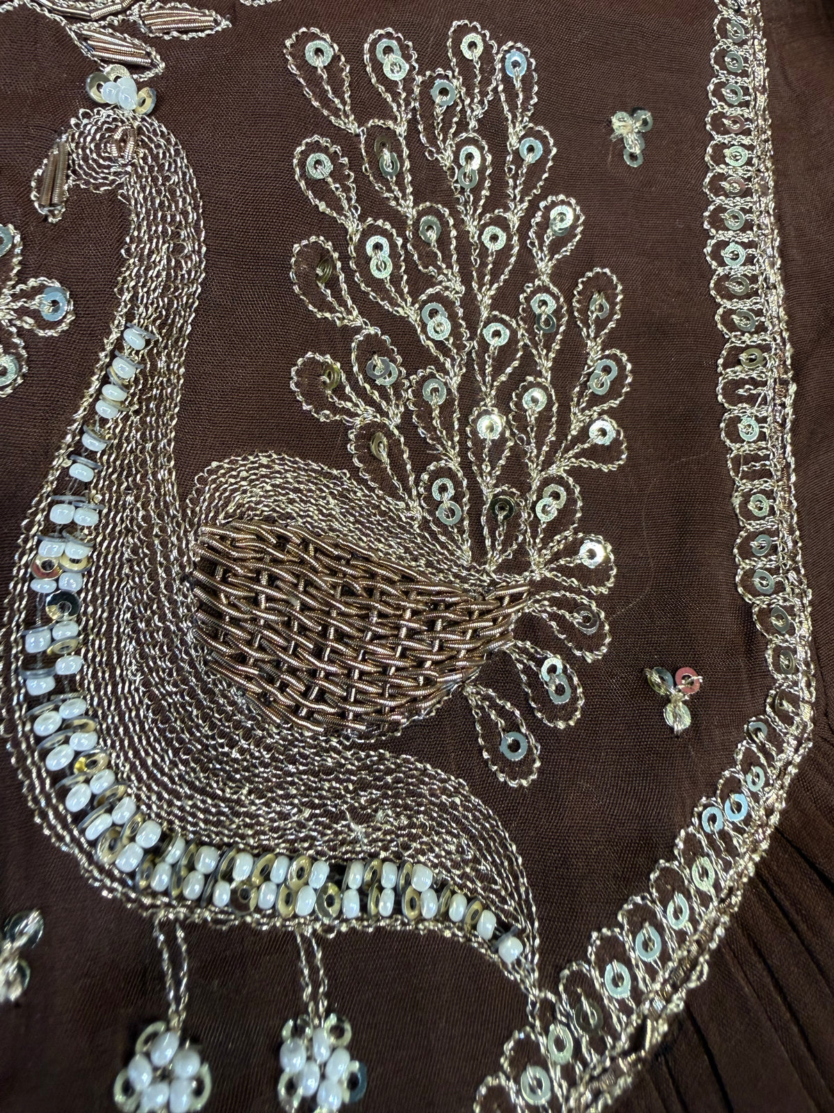 Brown Pure Silk Hand Embroidery Kurti With Pant and Dupatta  - HSC1181