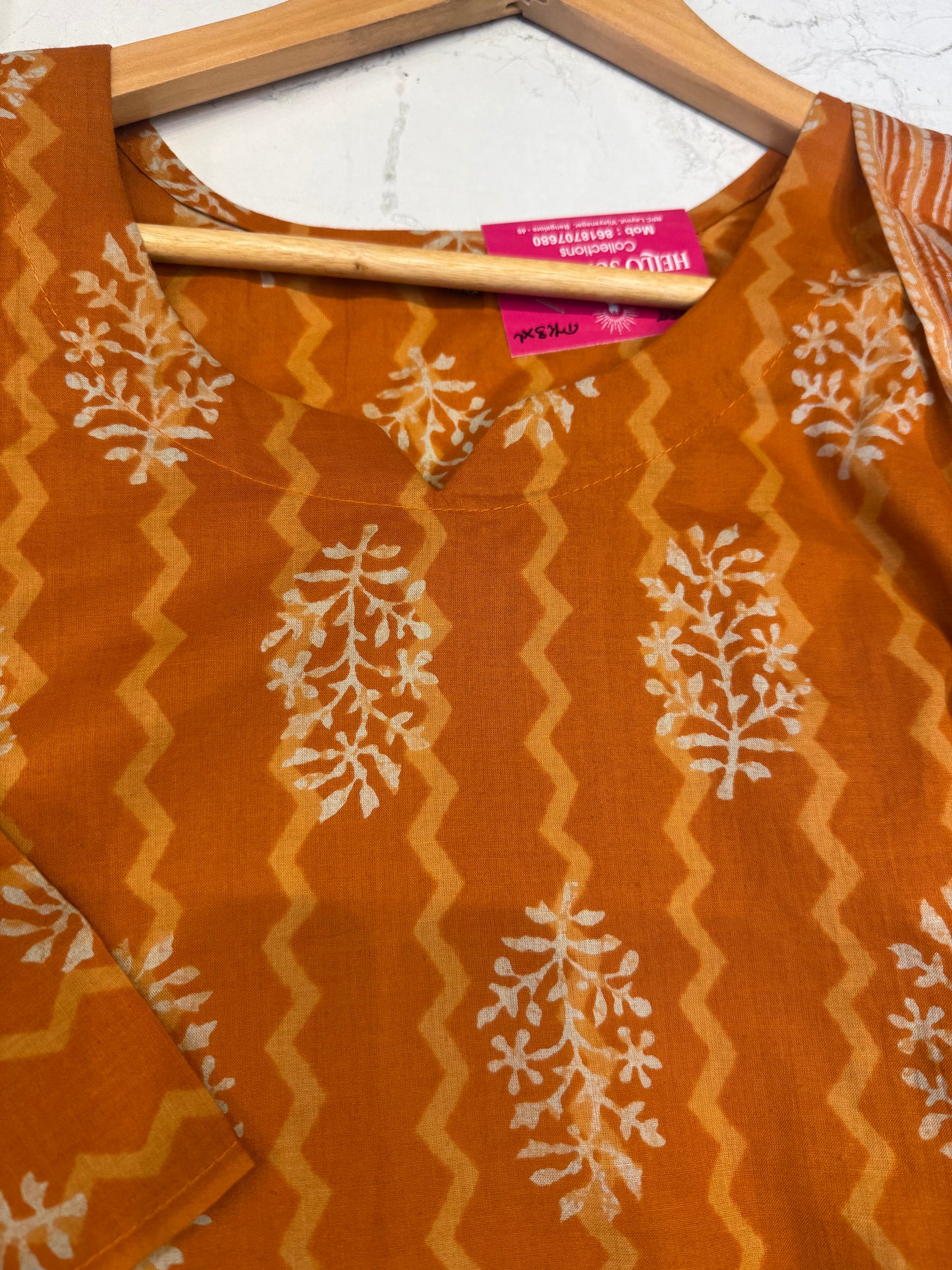 Printed Orange Pure Cotton Kurti With Pant and Dupatta