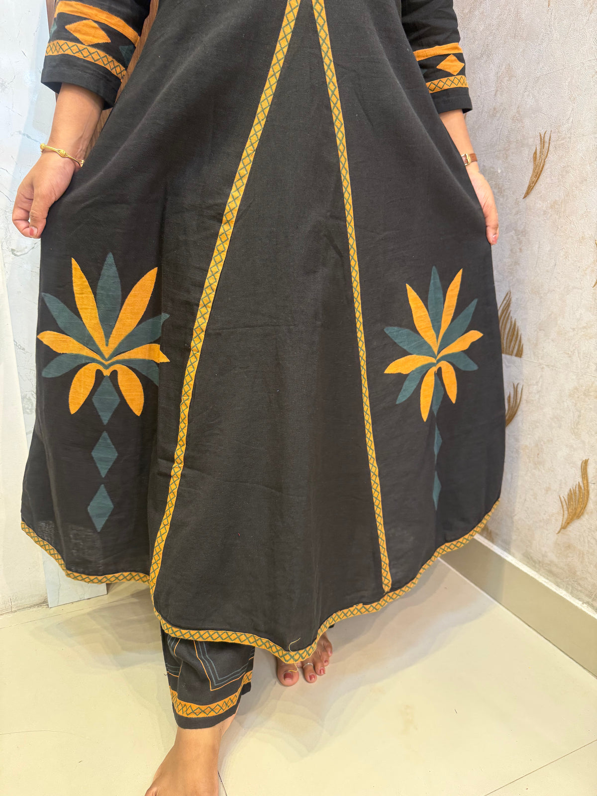 Black Printed Pure Cotton Kurti With Pant -HSC1199