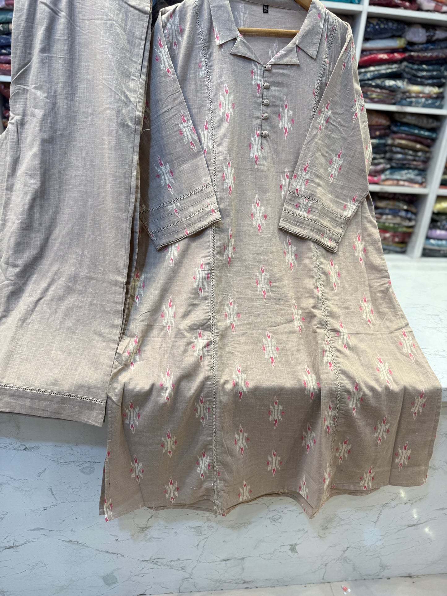 Grey Pure Cotton Kurti With Pant -HSC1149
