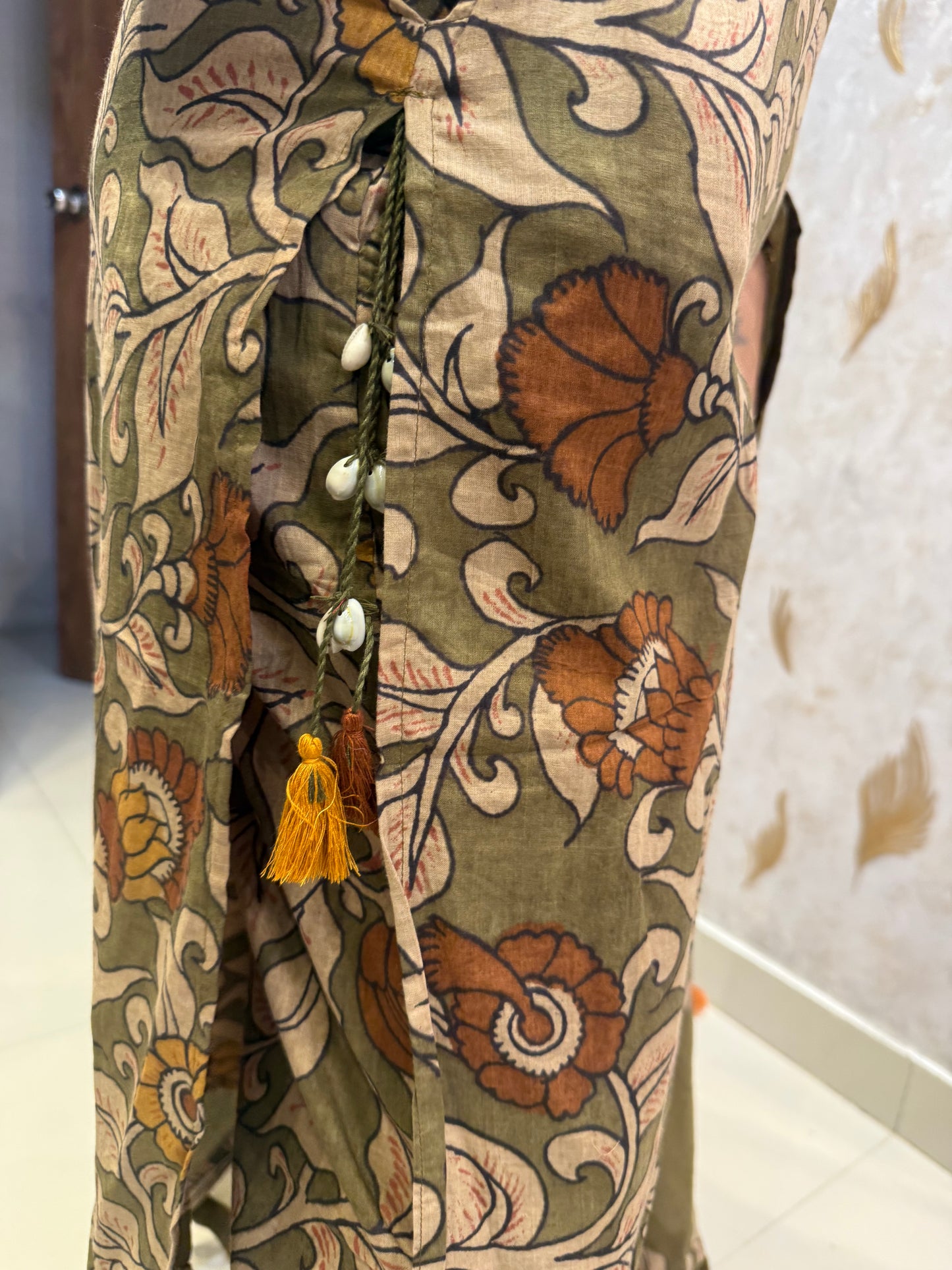 Kalamkari Printed Pure Cotton Kurti With Pant and Dupatta-HSC135